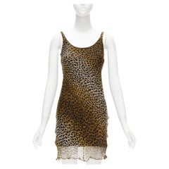 DOLCE GABBANA Vintage silk brown leopard print sheer sleeveless mini dress IT40