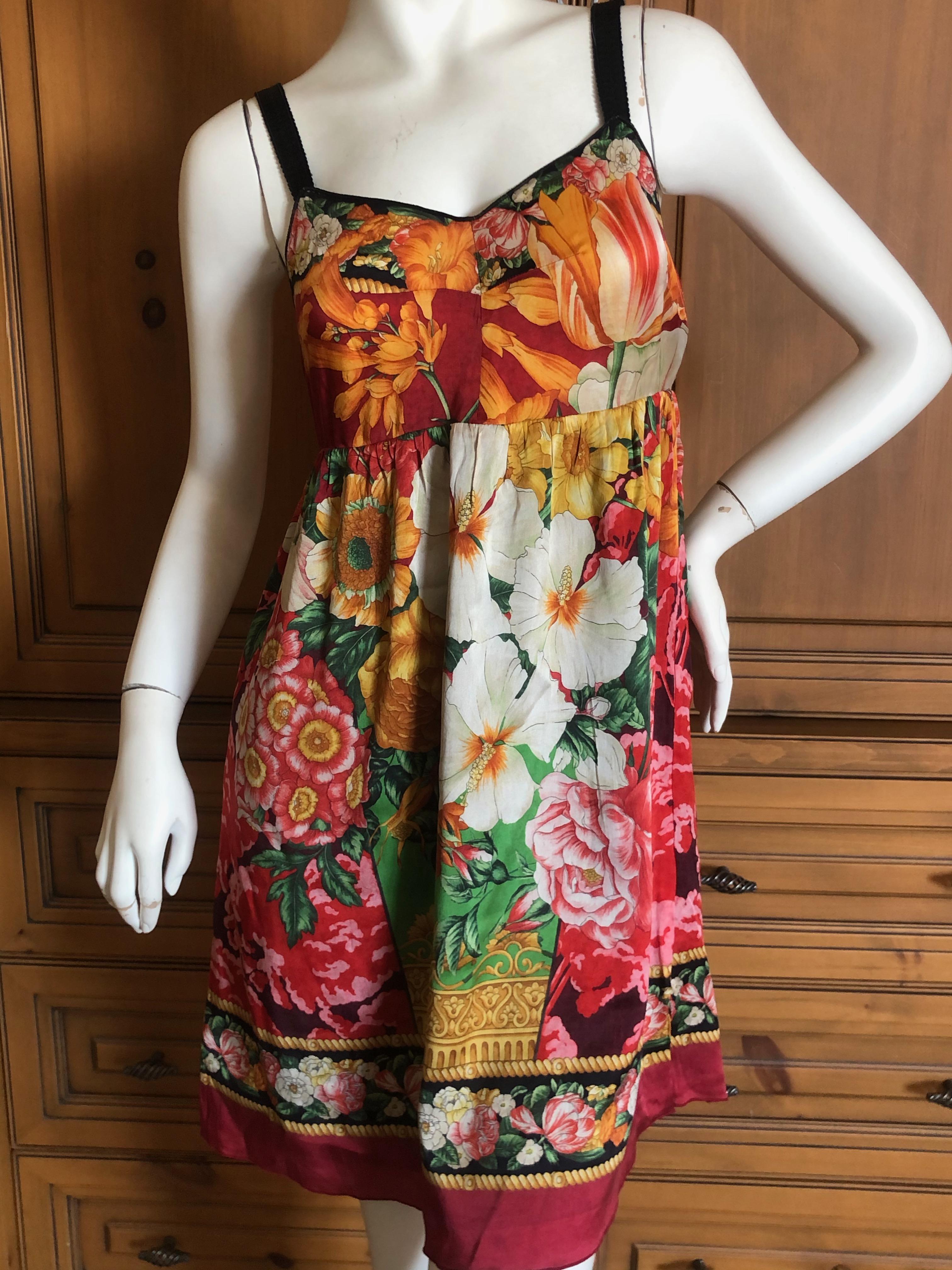Beige Dolce & Gabbana Vintage Silk Floral Babydoll Dress  For Sale