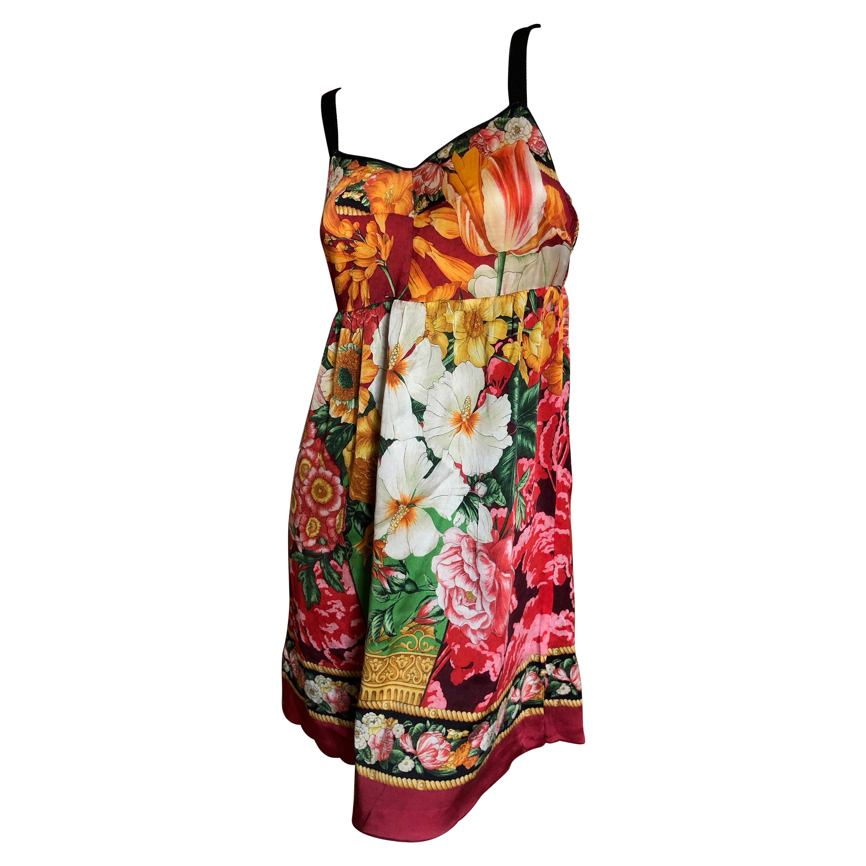 Dolce & Gabbana Vintage Silk Floral Babydoll Dress  For Sale
