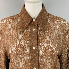Dolce & Gabbana Vintage Size L Brown Rayon Blend Lace Pointed Collar Shirt