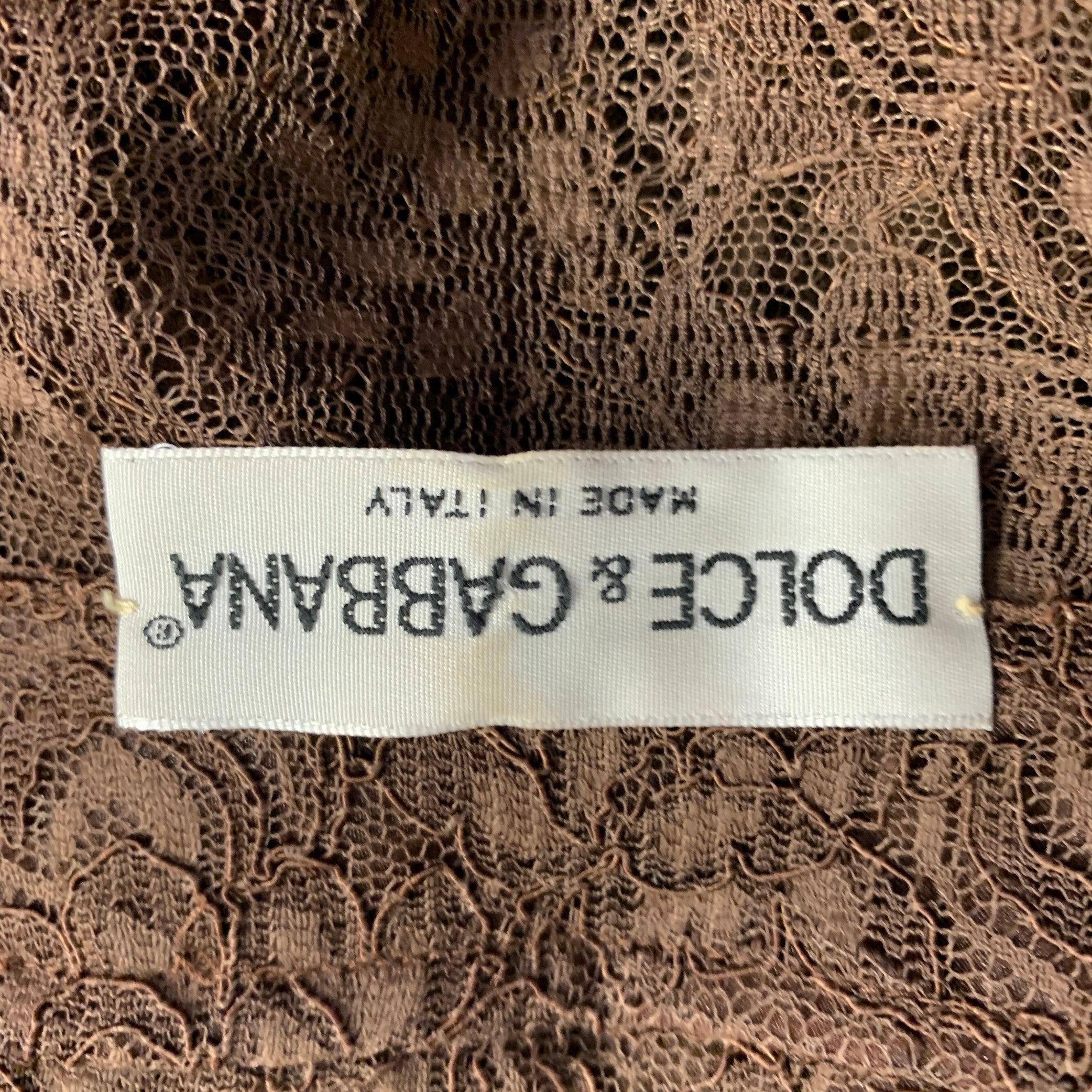 Donna DOLCE & GABBANA Camicia vintage con colletto a punta in pizzo misto rayon marrone taglia L in vendita
