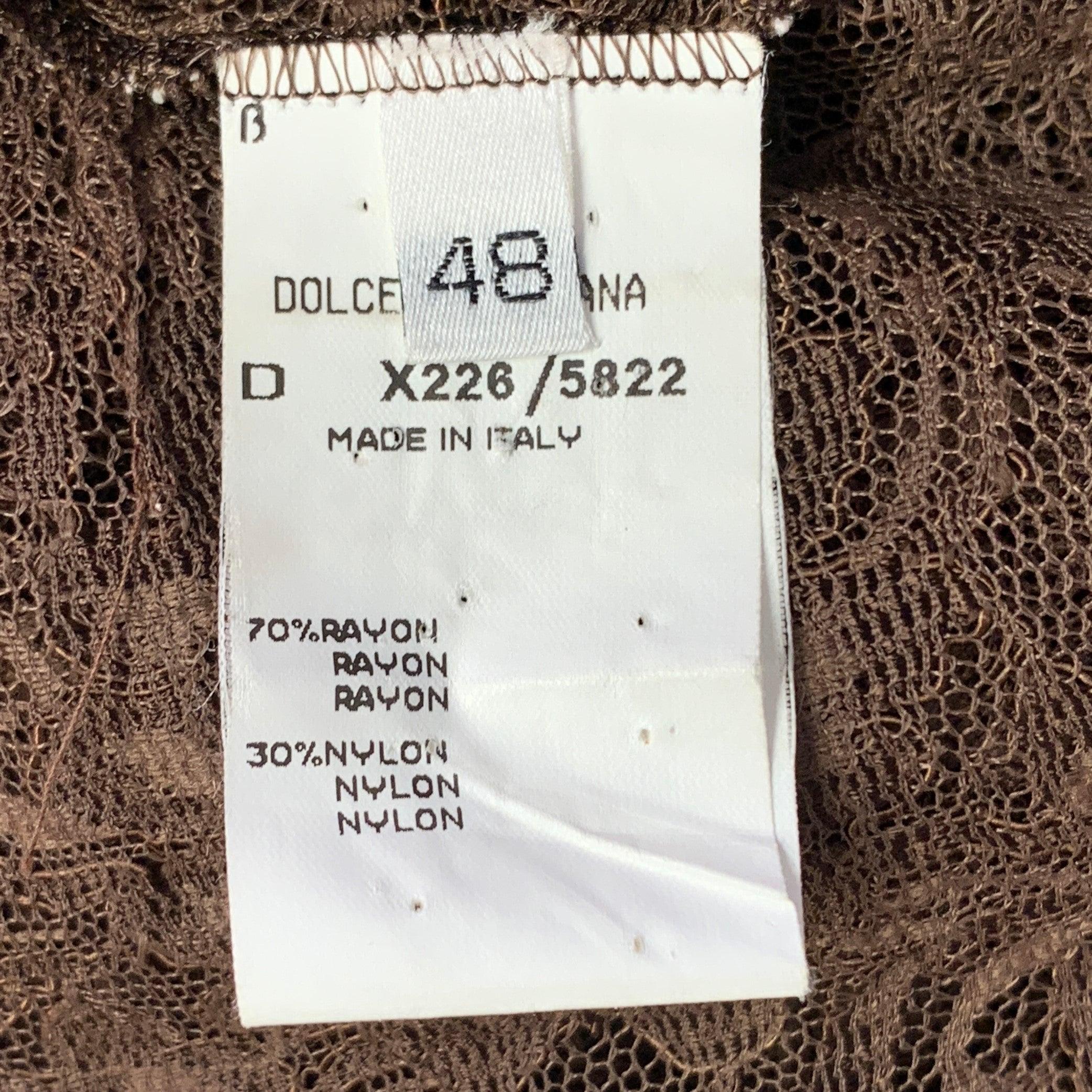 DOLCE & GABBANA Camicia vintage con colletto a punta in pizzo misto rayon marrone taglia L in vendita 1