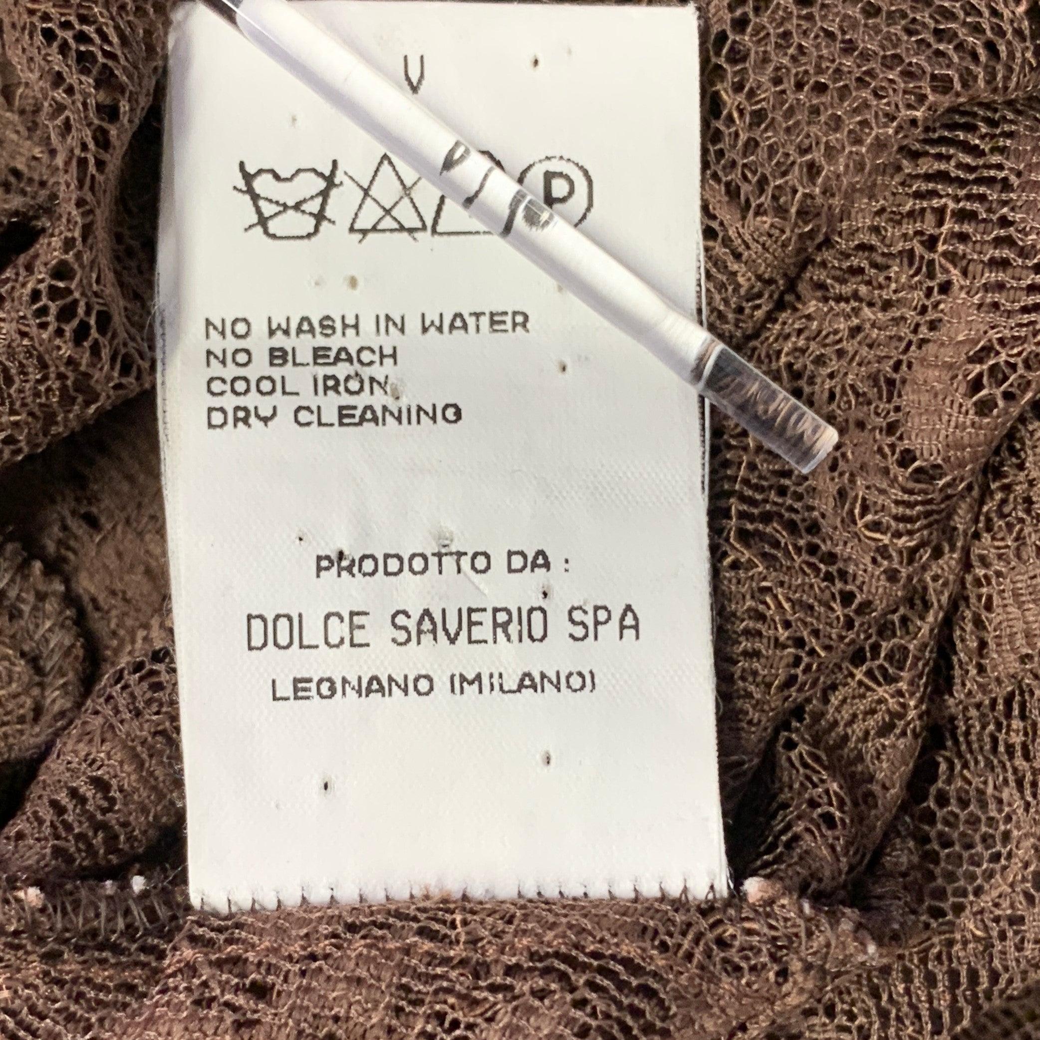 DOLCE & GABBANA Camicia vintage con colletto a punta in pizzo misto rayon marrone taglia L in vendita 2