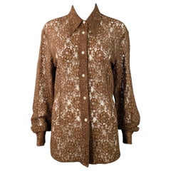 DOLCE & GABBANA Vintage Size L Brown Rayon Blend Lace Pointed Collar Shirt