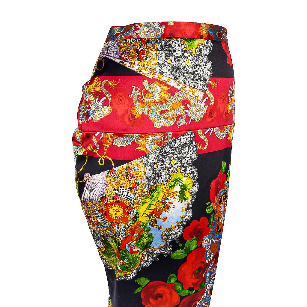 Dolce & Gabbana Vintage Skirt Exotic Asian Print Dragons Fans Roses 40 / 6 2