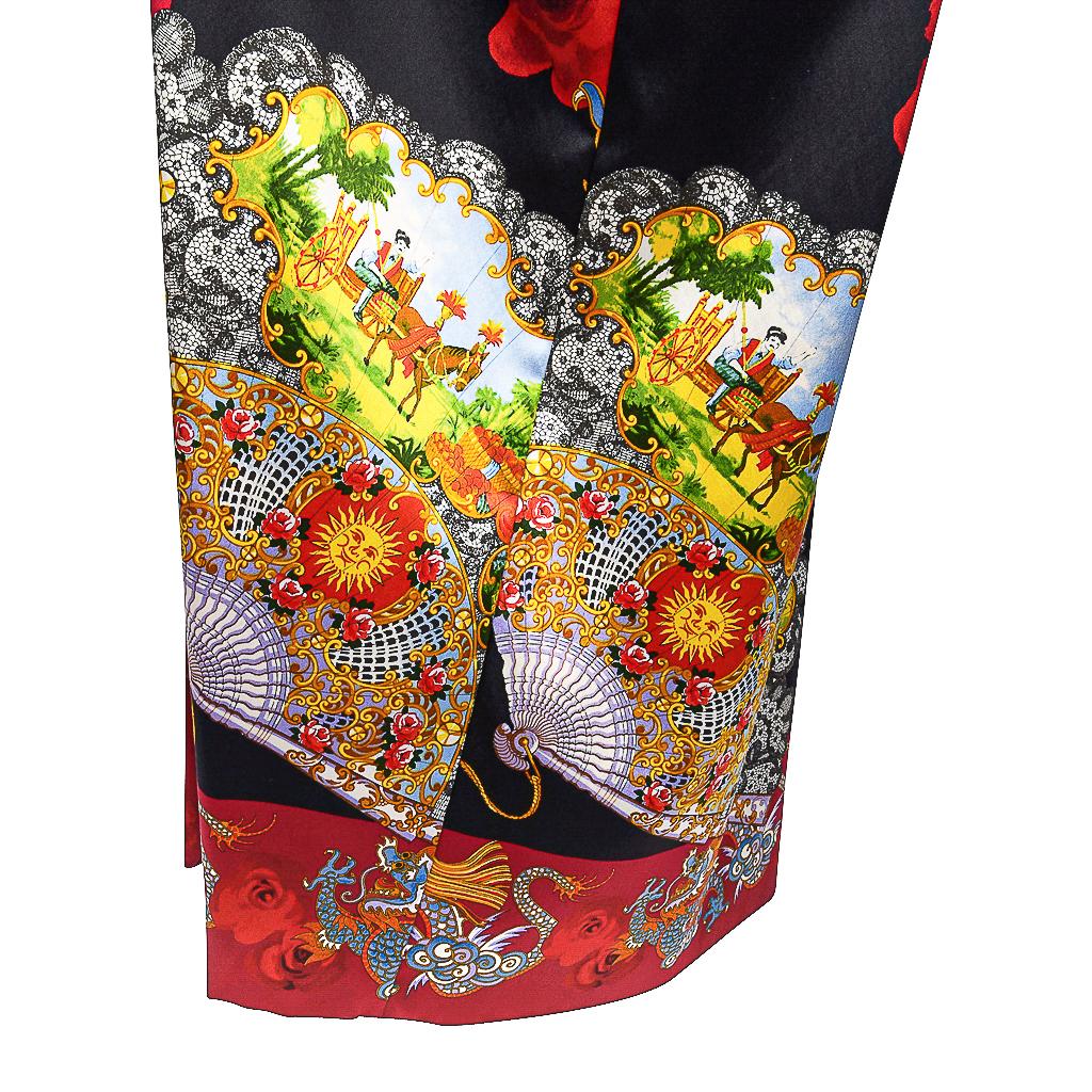 Dolce & Gabbana Vintage Skirt Exotic Asian Print Dragons Fans Roses 40 / 6 4
