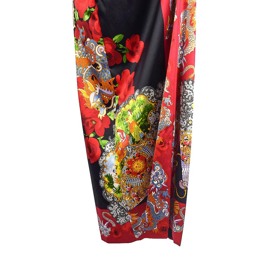 Dolce & Gabbana Vintage Skirt Exotic Asian Print Dragons Fans Roses 40 / 6 5