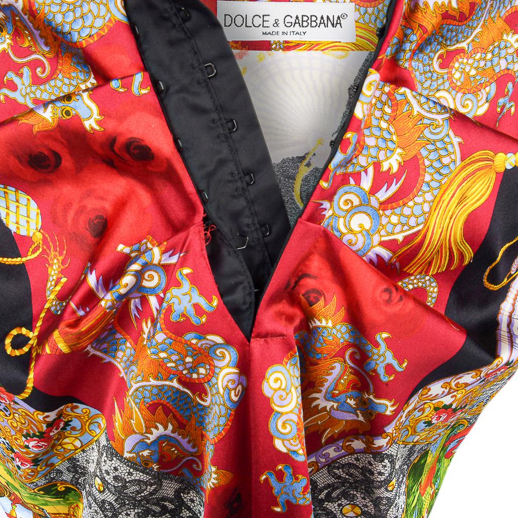 Dolce & Gabbana Vintage Skirt Exotic Asian Print Dragons Fans Roses 40 / 6 7