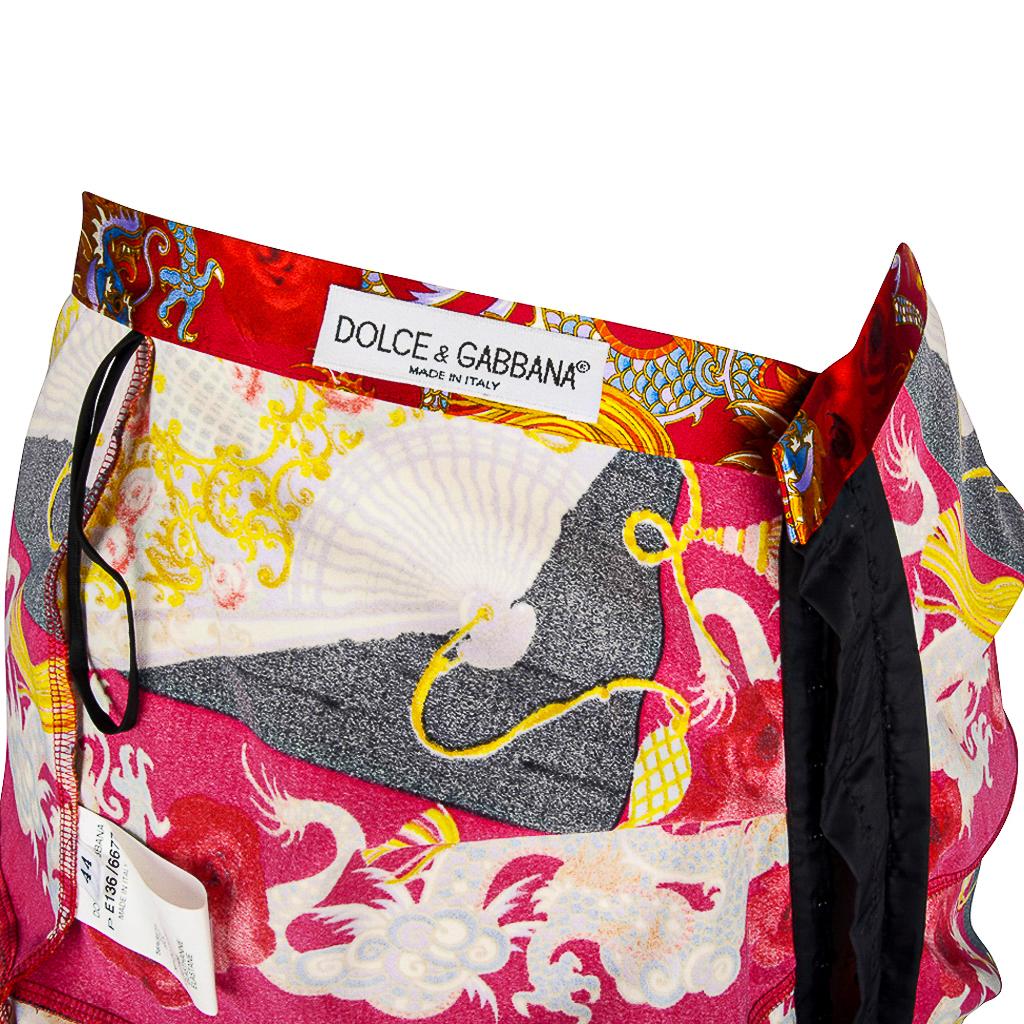 Dolce & Gabbana Vintage Skirt Exotic Asian Print Dragons Fans Roses 40 / 6 8