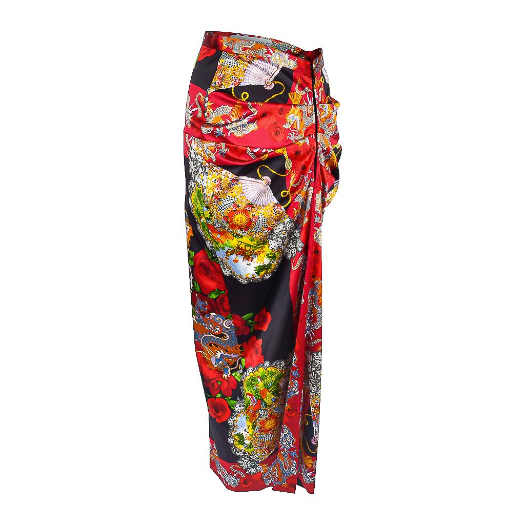 Dolce & Gabbana Vintage Skirt Exotic Asian Print Dragons Fans Roses 40 / 6 1