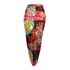 Dolce & Gabbana Vintage Skirt Exotic Asian Print Dragons Fans Roses 40 / 6