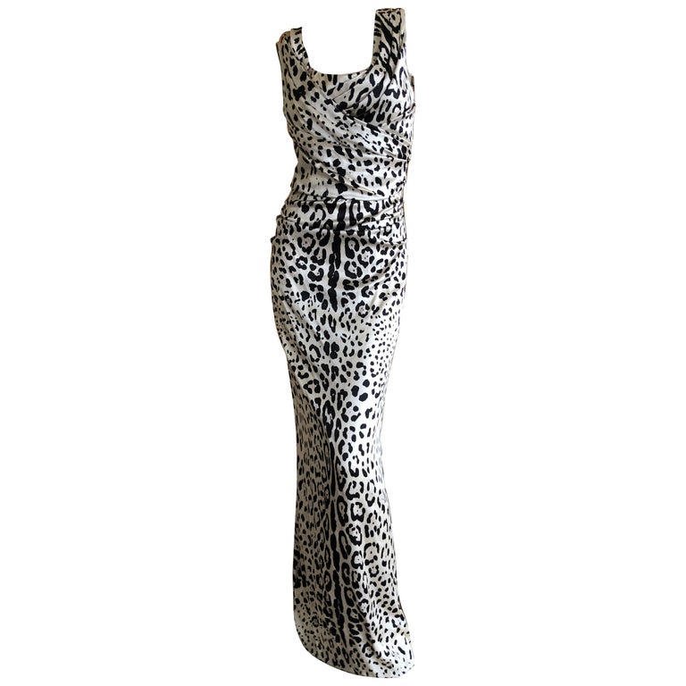 Dolce and Gabbana Vintage Snow Leopard Silk Sleeveless Evening Dress ...