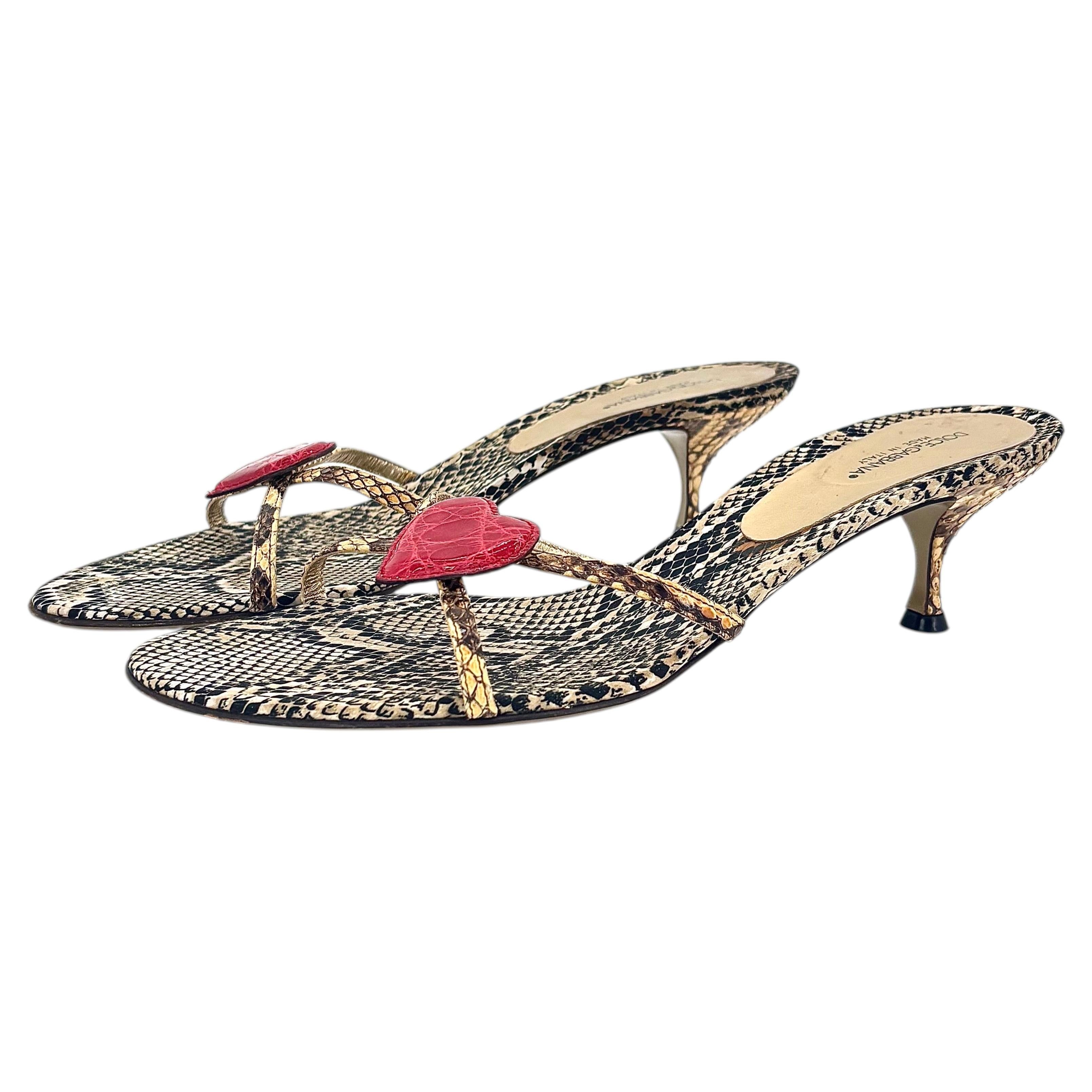 Dolce & Gabbana Vintage SS2005 Python-Herz-Slipper mit Kitten-Heel, zum Hineinschlüpfen, Sandalen, Größe 41