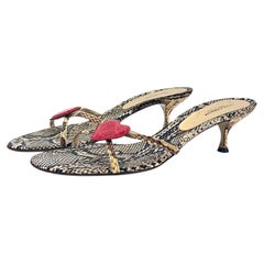 Sandali mules slip-on Dolce & Gabbana Vintage Primavera/Estate 2005 con tacco basso a forma di cuore in pelle di pitone, taglia 41