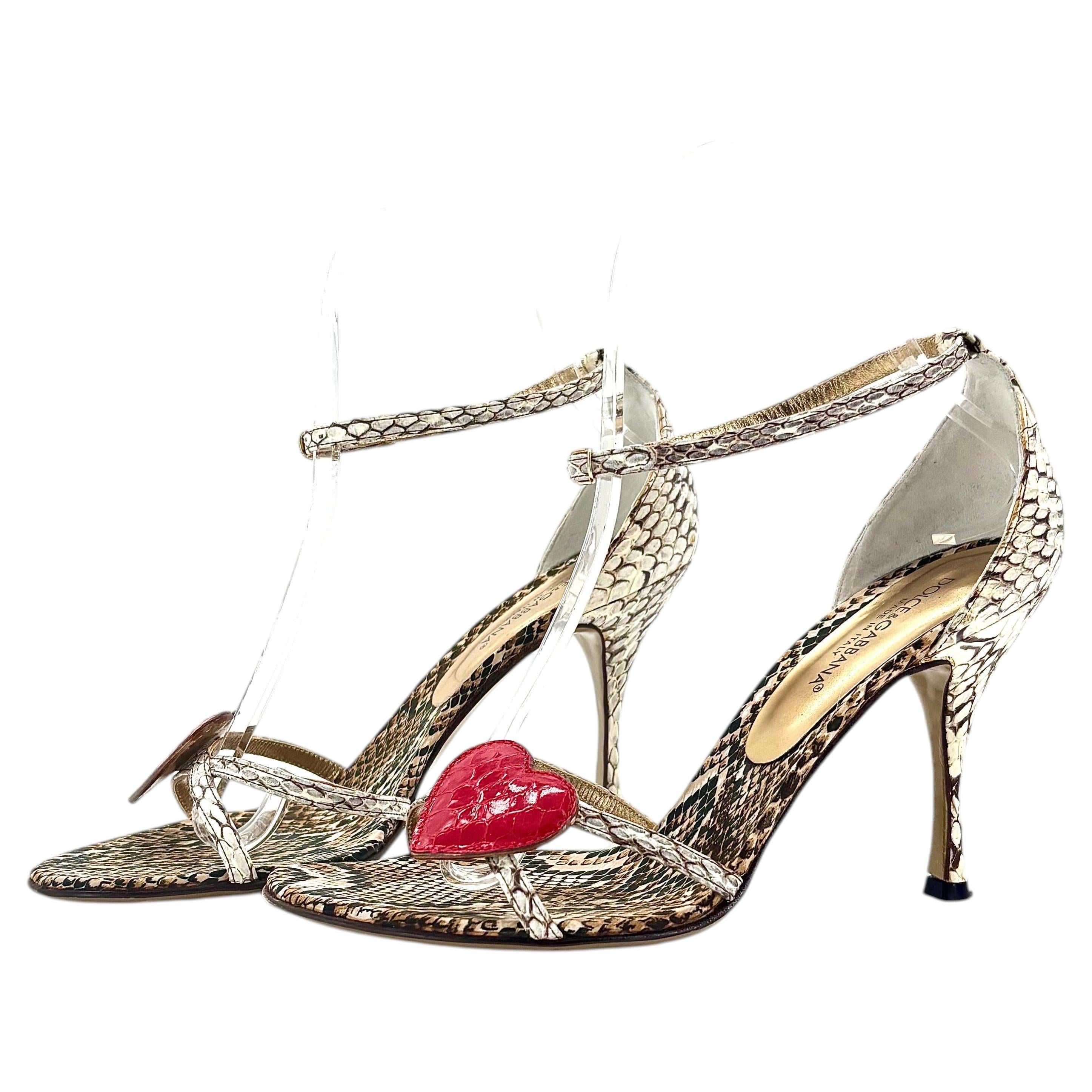 Dolce & Gabbana Vintage SS2005 Snake Heart Ankle Strap Leather Sandals 36.5