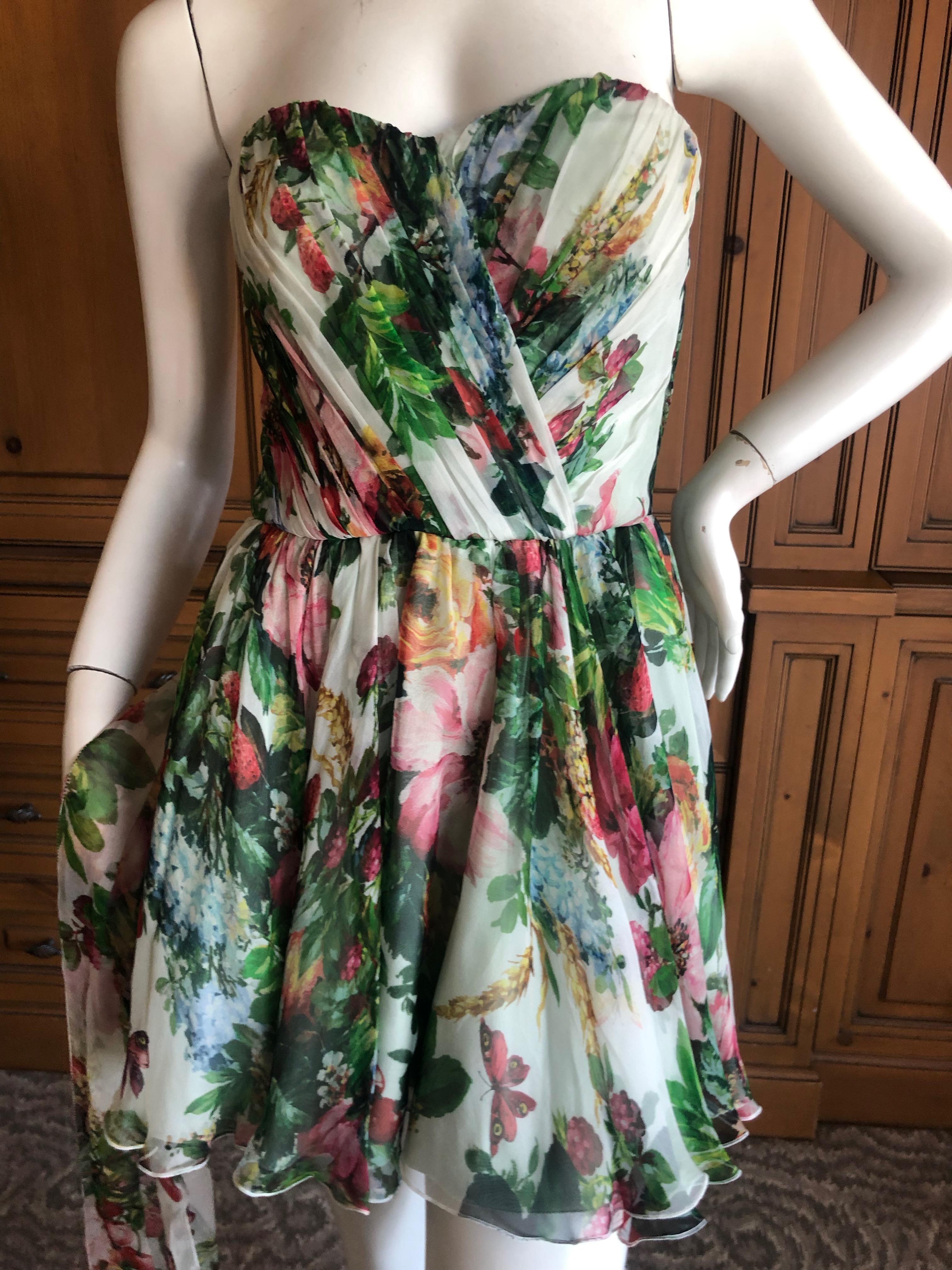 Women's Dolce & Gabbana Vintage Strapless Floral Cocktail Dress w Full Corset and Sash For Sale