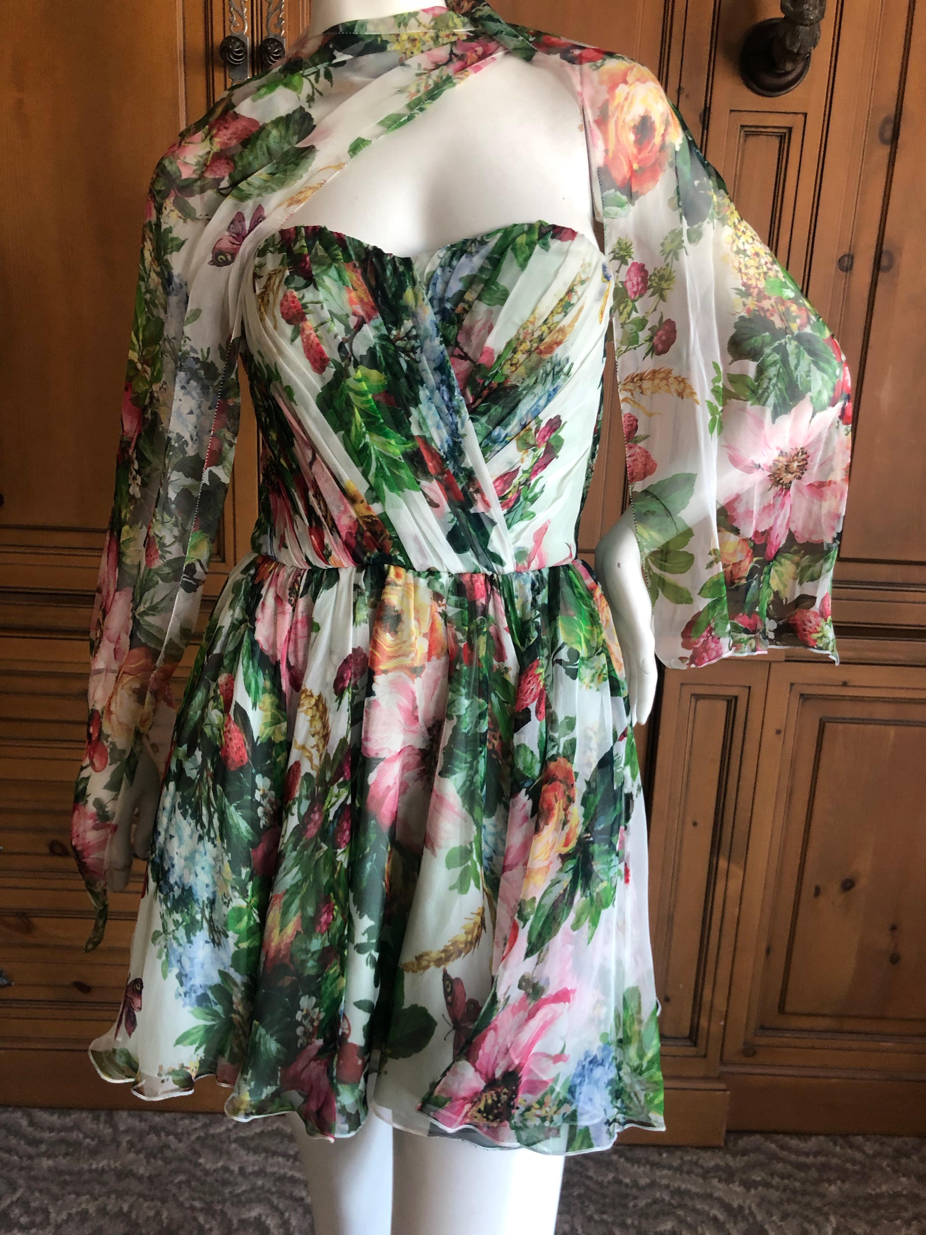 Dolce & Gabbana Vintage Strapless Floral Cocktail Dress w Full Corset and Sash For Sale 1