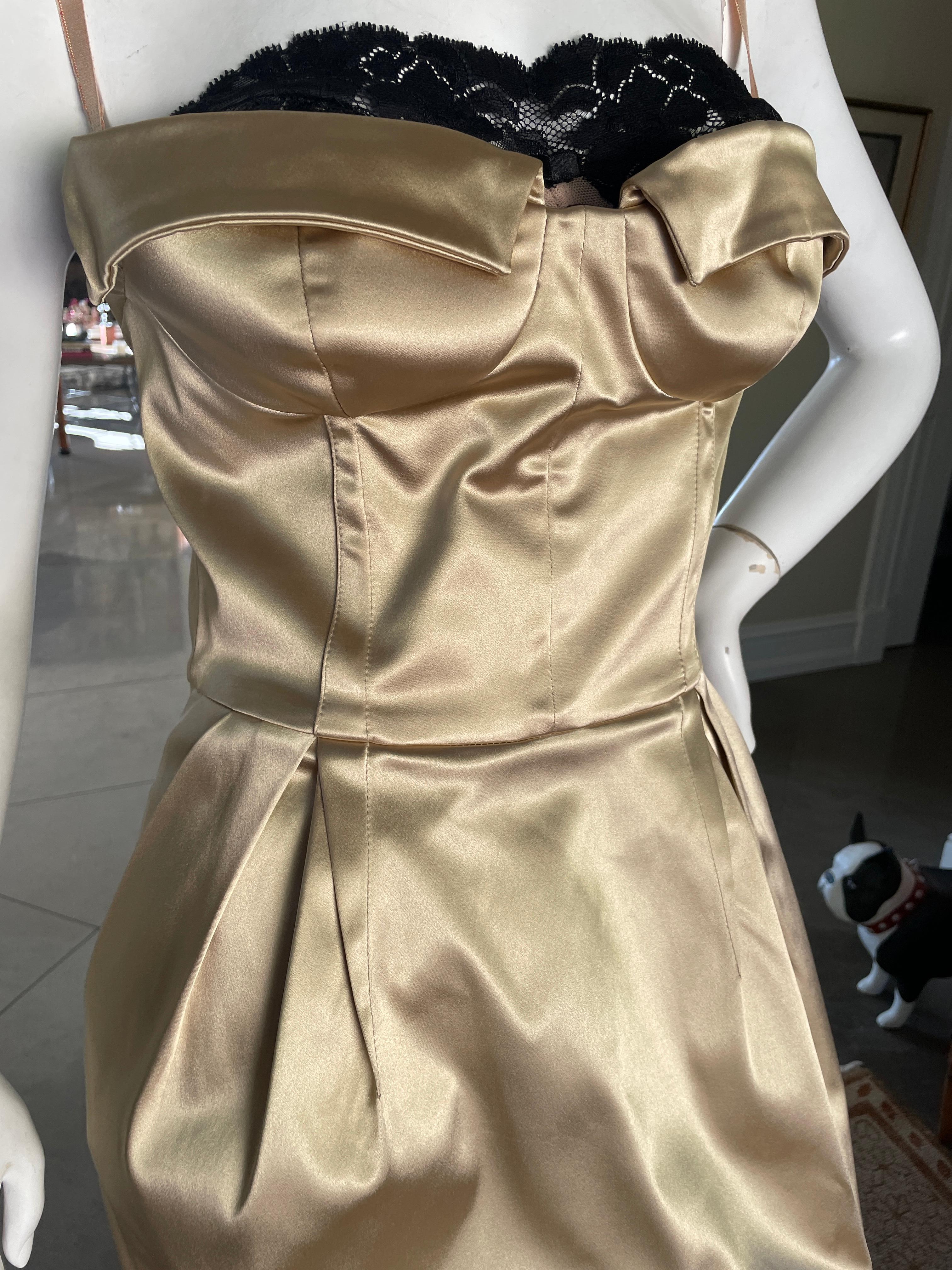 Dolce & Gabbana Vintage Strapless Gold Lace Trim Cocktail Dress w Leopard Lining In Excellent Condition For Sale In Cloverdale, CA