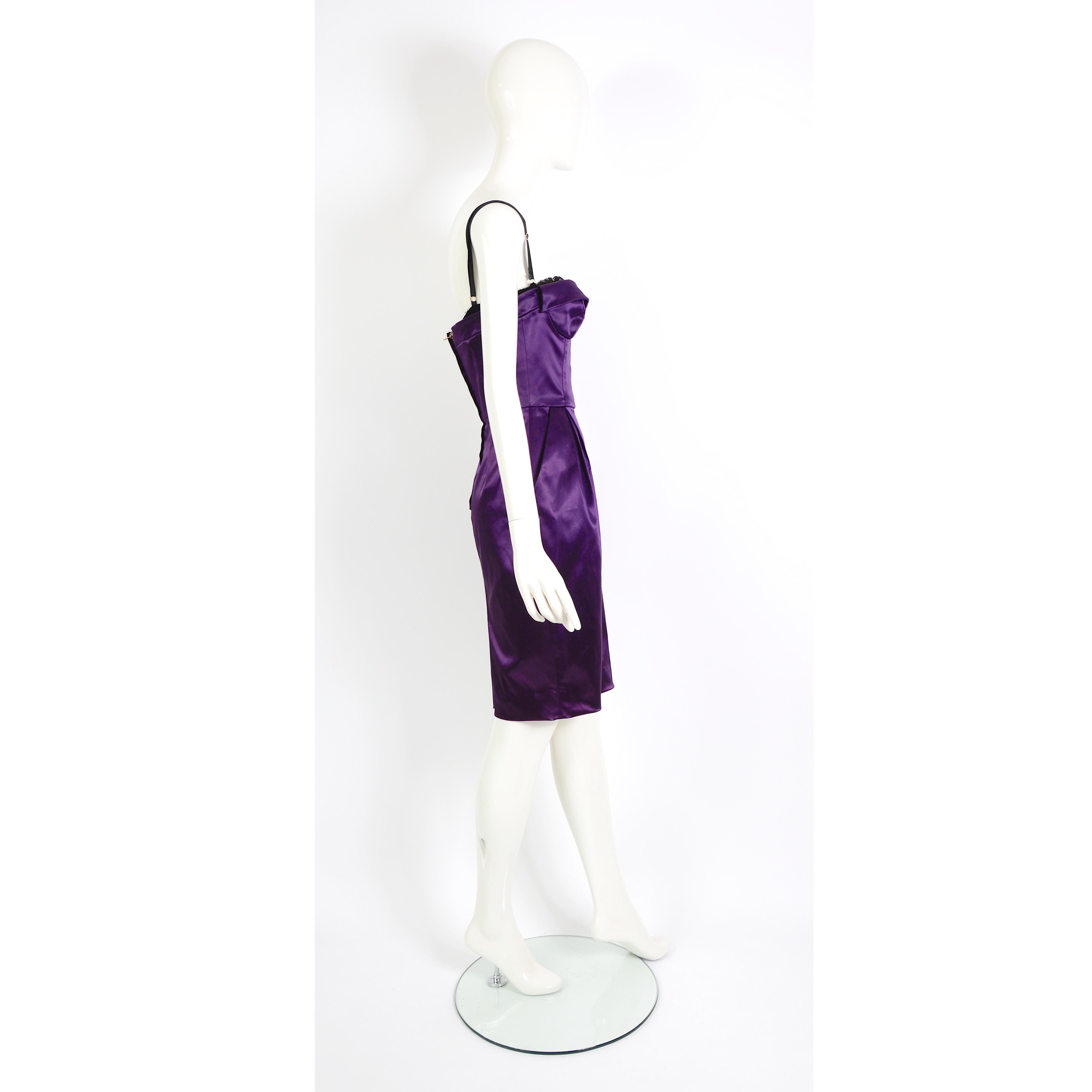 Dolce & Gabbana vintage strapless  leopard lining & lace trim purple dress  For Sale 1