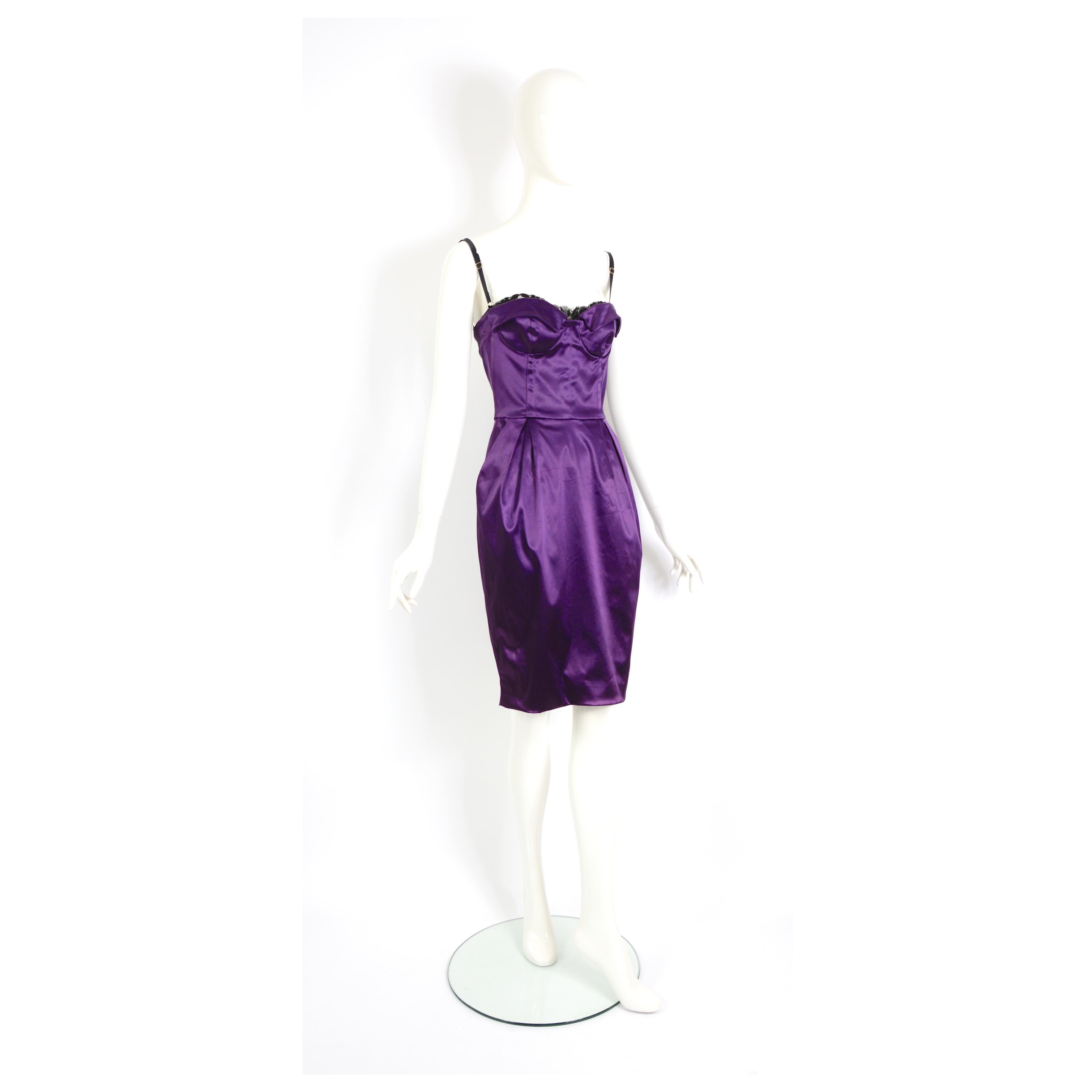 Dolce & Gabbana vintage strapless  leopard lining & lace trim purple dress  For Sale 2