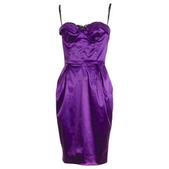 Dolce & Gabbana vintage strapless  leopard lining & lace trim purple dress
