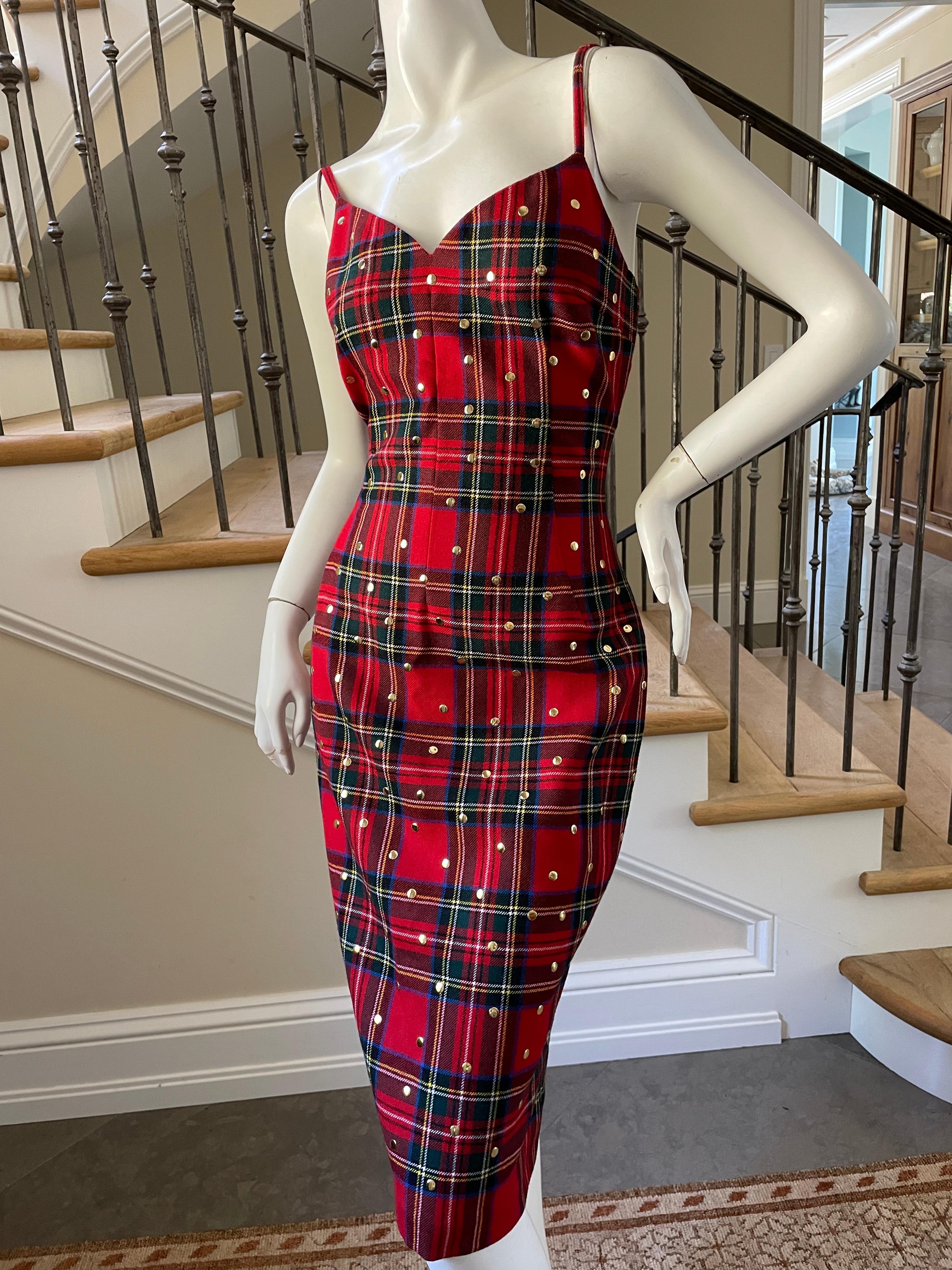 Dolce & Gabbana Vintage beschlagenes rotes Schottenkleid für D&G (Schwarz)