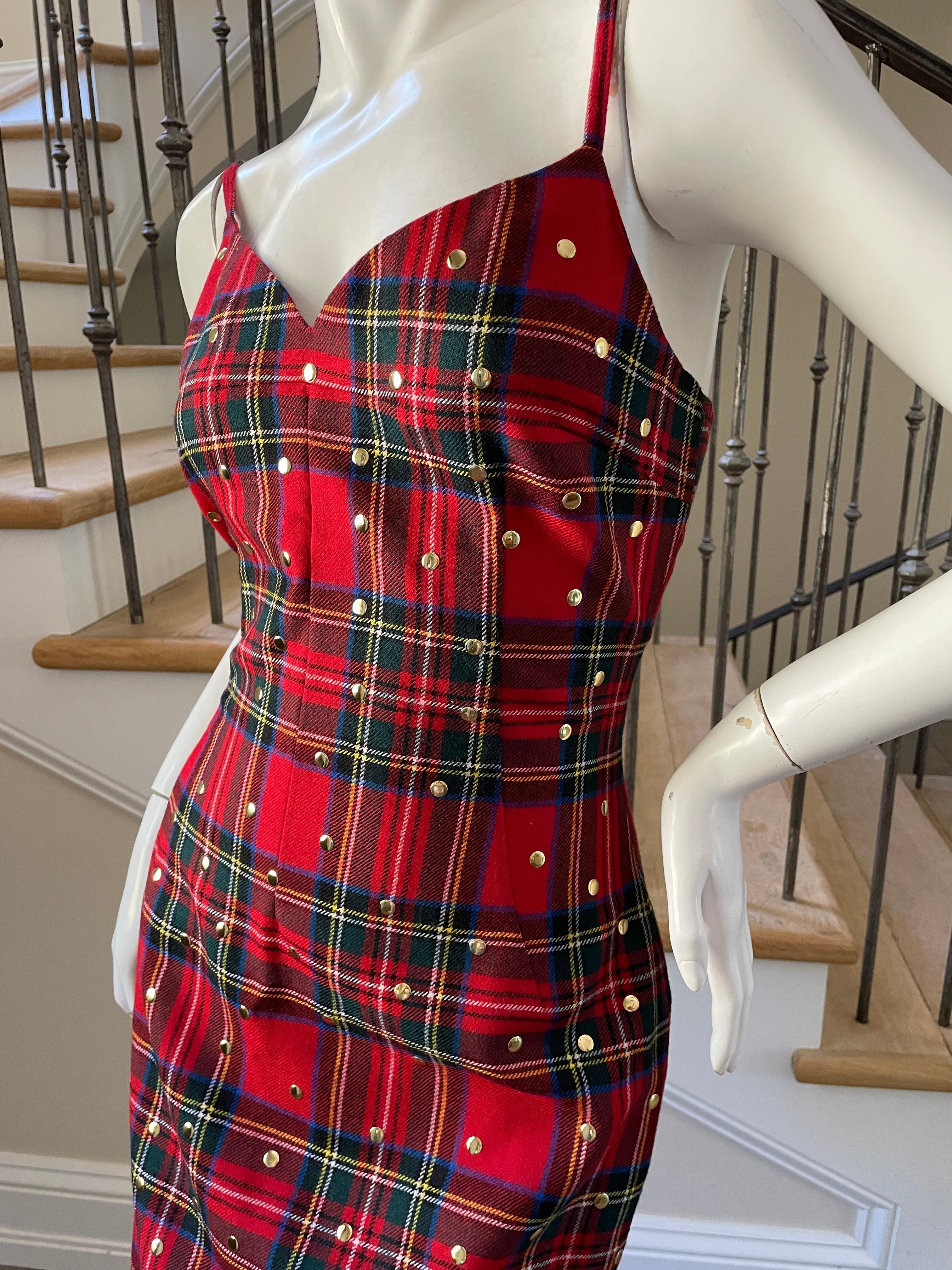 Dolce & Gabbana Vintage beschlagenes rotes Schottenkleid für D&G Damen