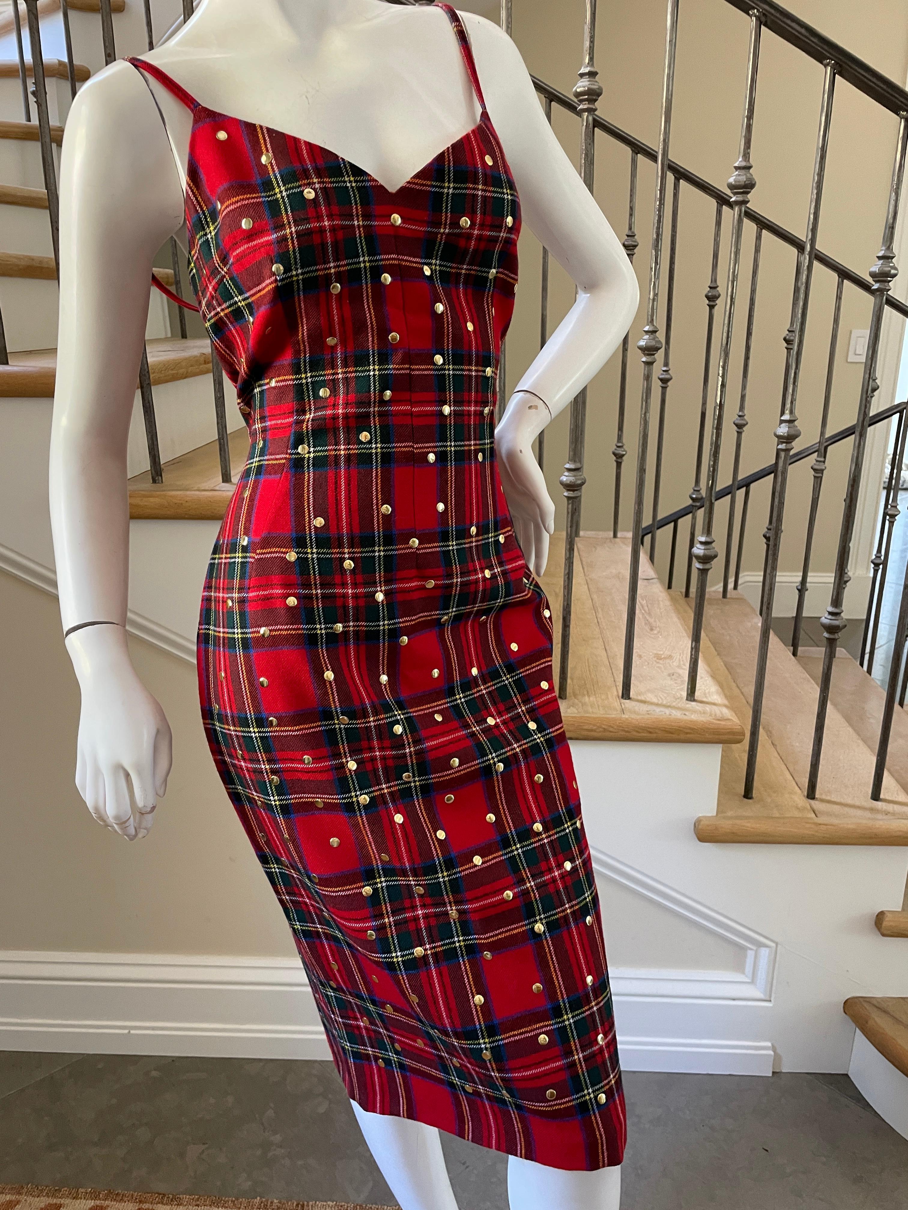 Dolce & Gabbana Vintage Studded Red Tartan Dress for D&G In Excellent Condition In Cloverdale, CA