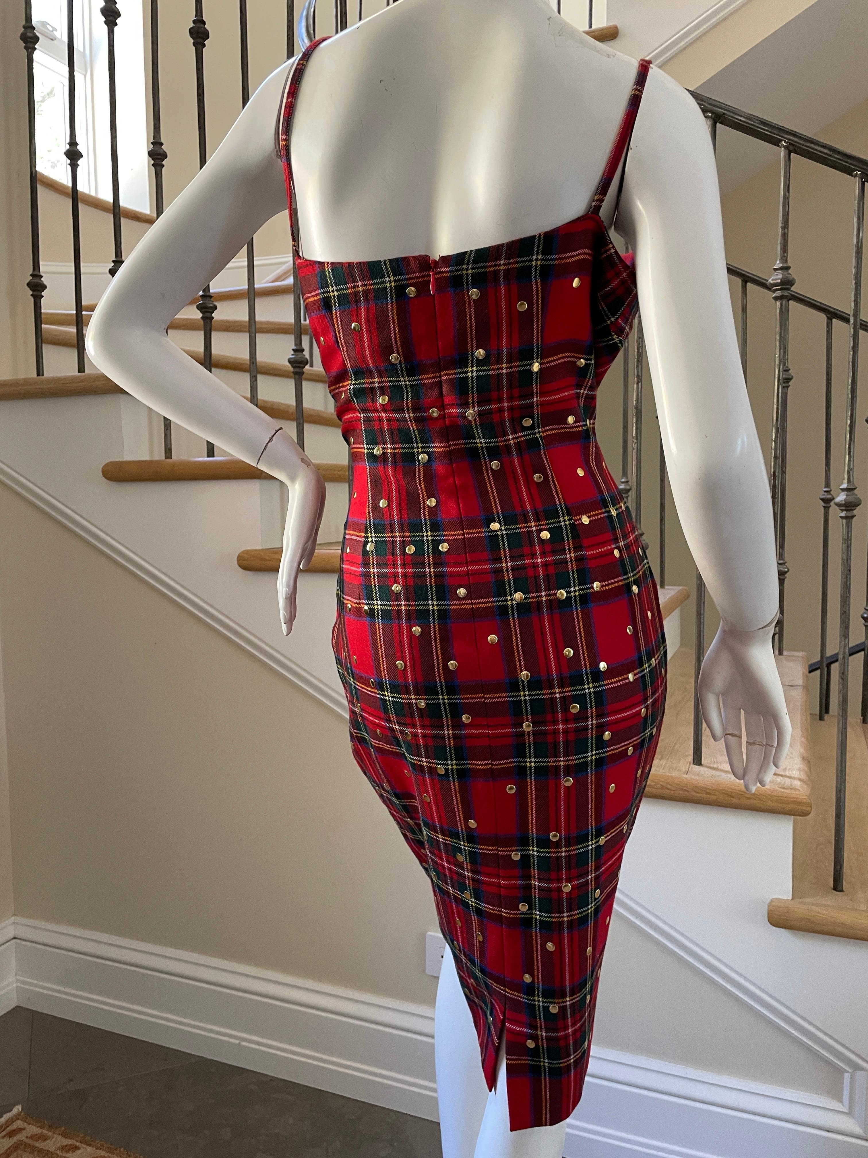 Dolce & Gabbana Vintage beschlagenes rotes Schottenkleid für D&G 4