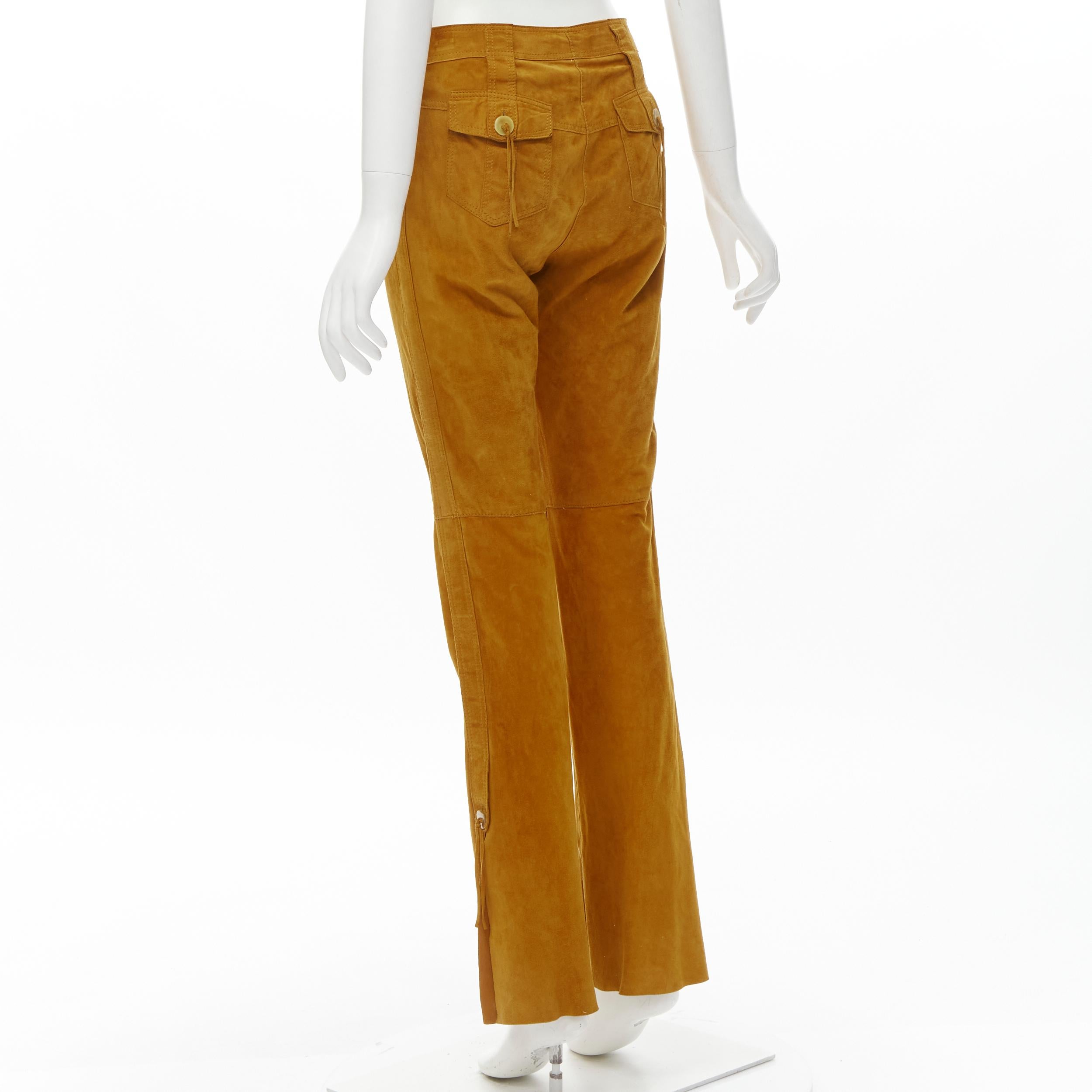 Women's DOLCE GABBANA Vintage tan brown suede leather tassel button pants IT38 XS For Sale