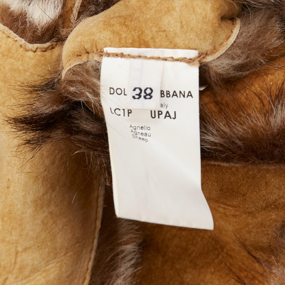 DOLCE GABBANA Vintage tan fur genuine sheepskin fur hooded toggle coat IT38 XS For Sale 7