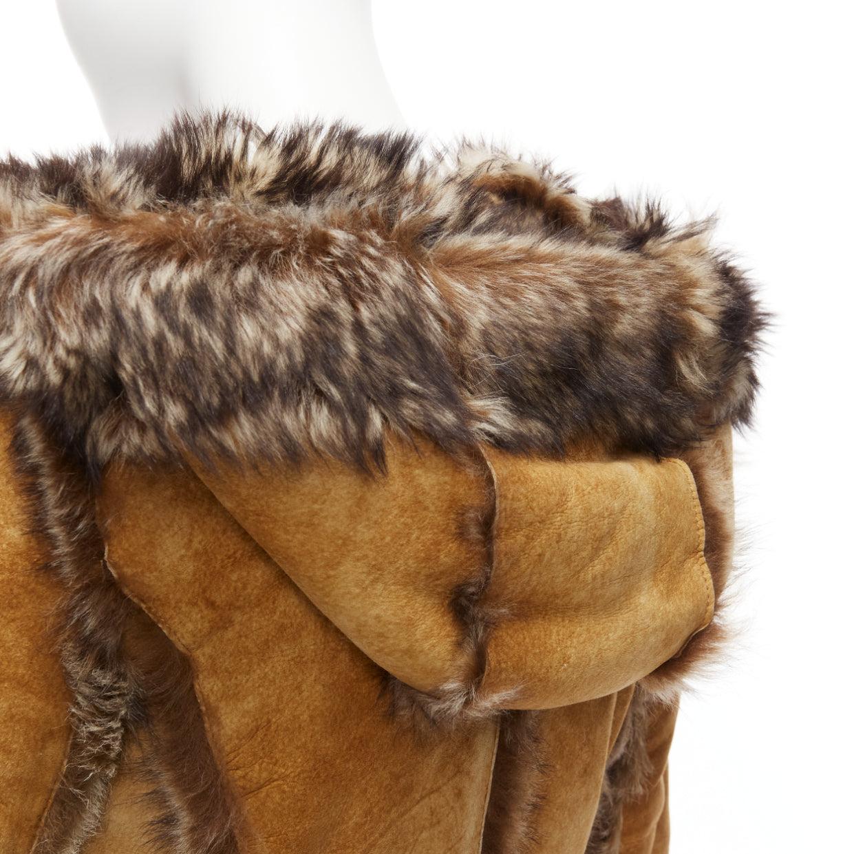 DOLCE GABBANA Vintage tan fur genuine sheepskin fur hooded toggle coat IT38 XS For Sale 5