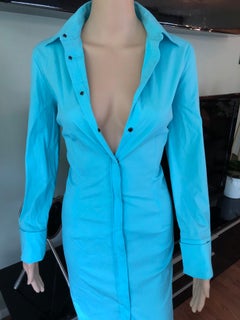 Dolce & Gabbana Vintage Turquoise Buttoned Midi Shirt Dress