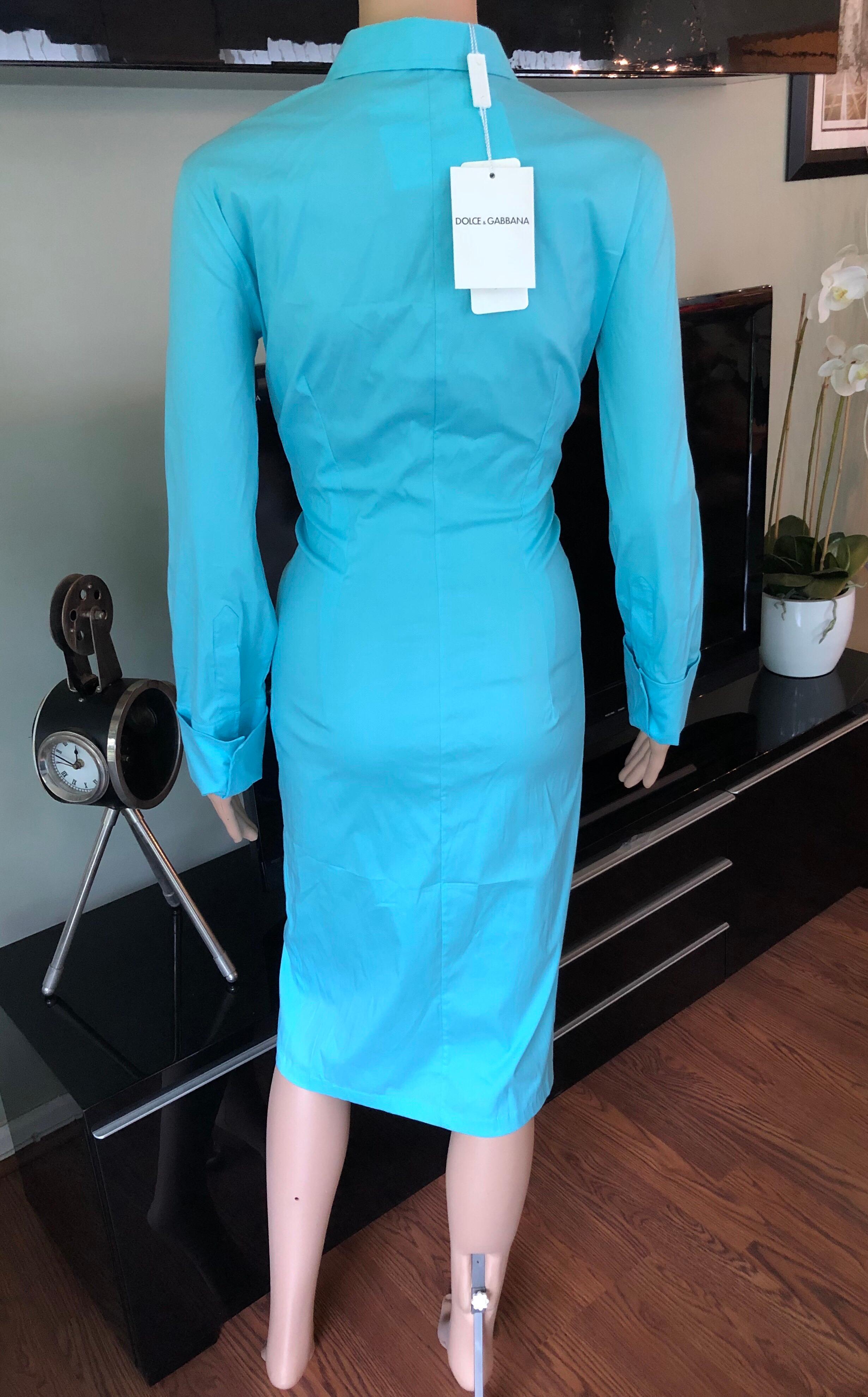 Blue Dolce & Gabbana Vintage Turquoise Buttoned Midi Shirt Dress