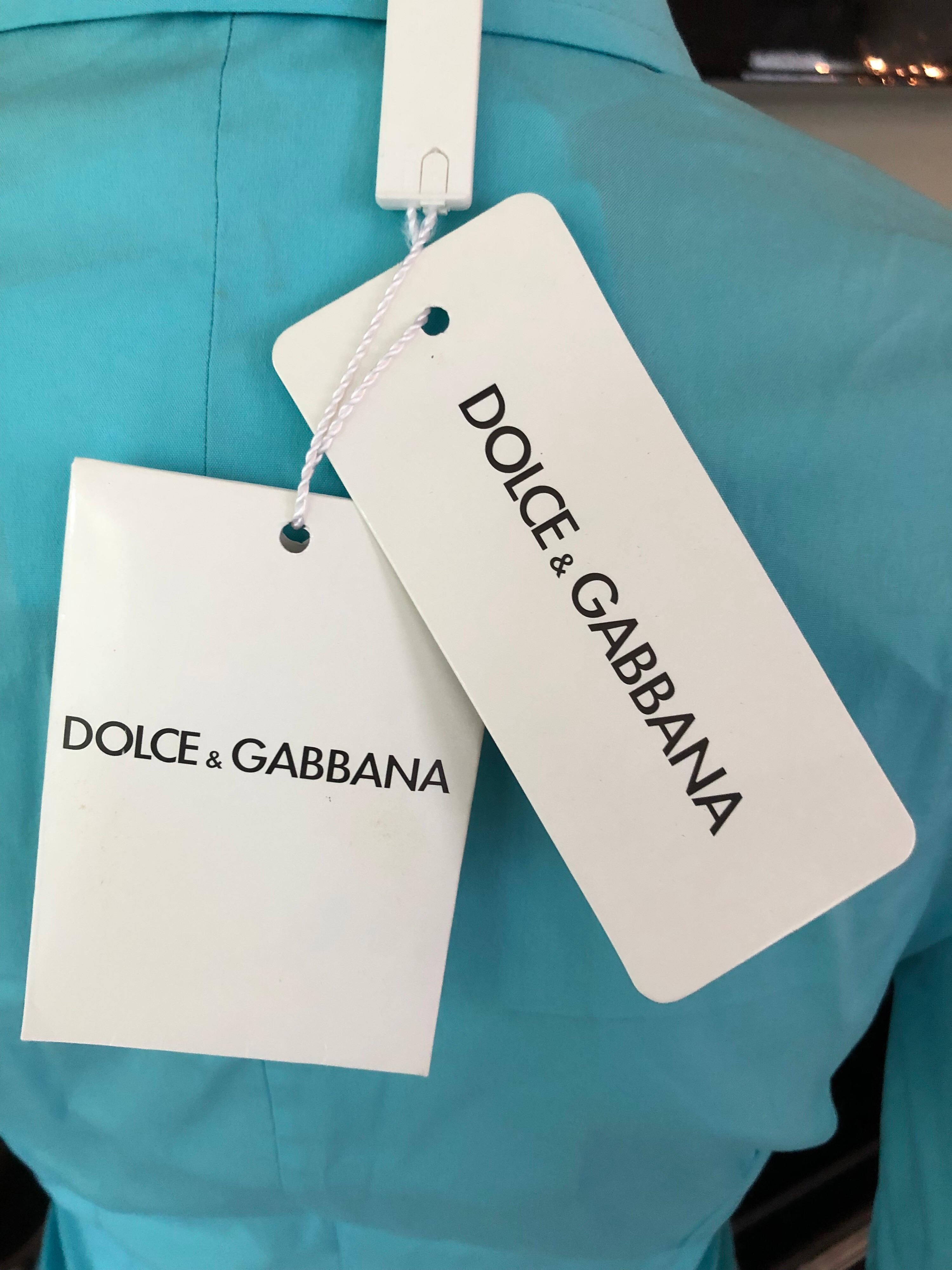 Dolce & Gabbana Vintage Turquoise Buttoned Midi Shirt Dress In Excellent Condition In Naples, FL