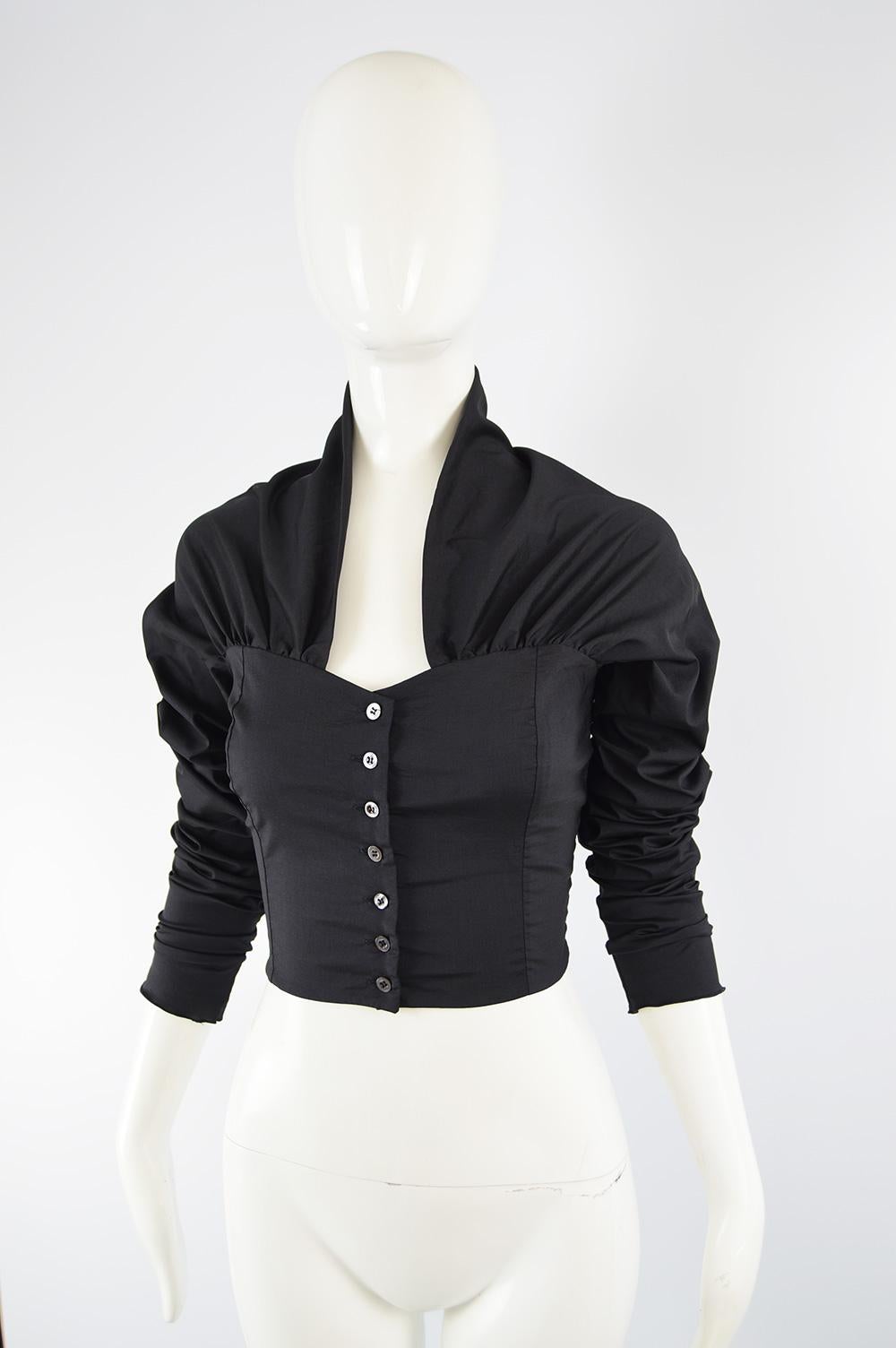 Dolce & Gabbana Vintage Ultra Long Sleeves Black Silk Bodice Top, 1990s In Good Condition For Sale In Doncaster, South Yorkshire