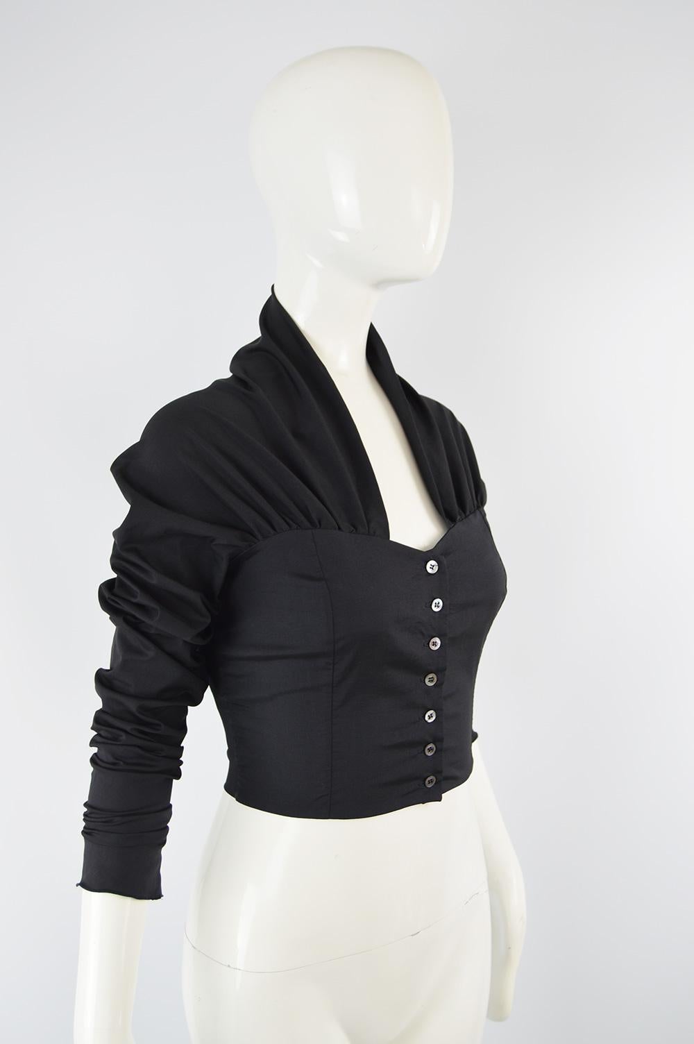 Women's Dolce & Gabbana Vintage Ultra Long Sleeves Black Silk Bodice Top, 1990s For Sale