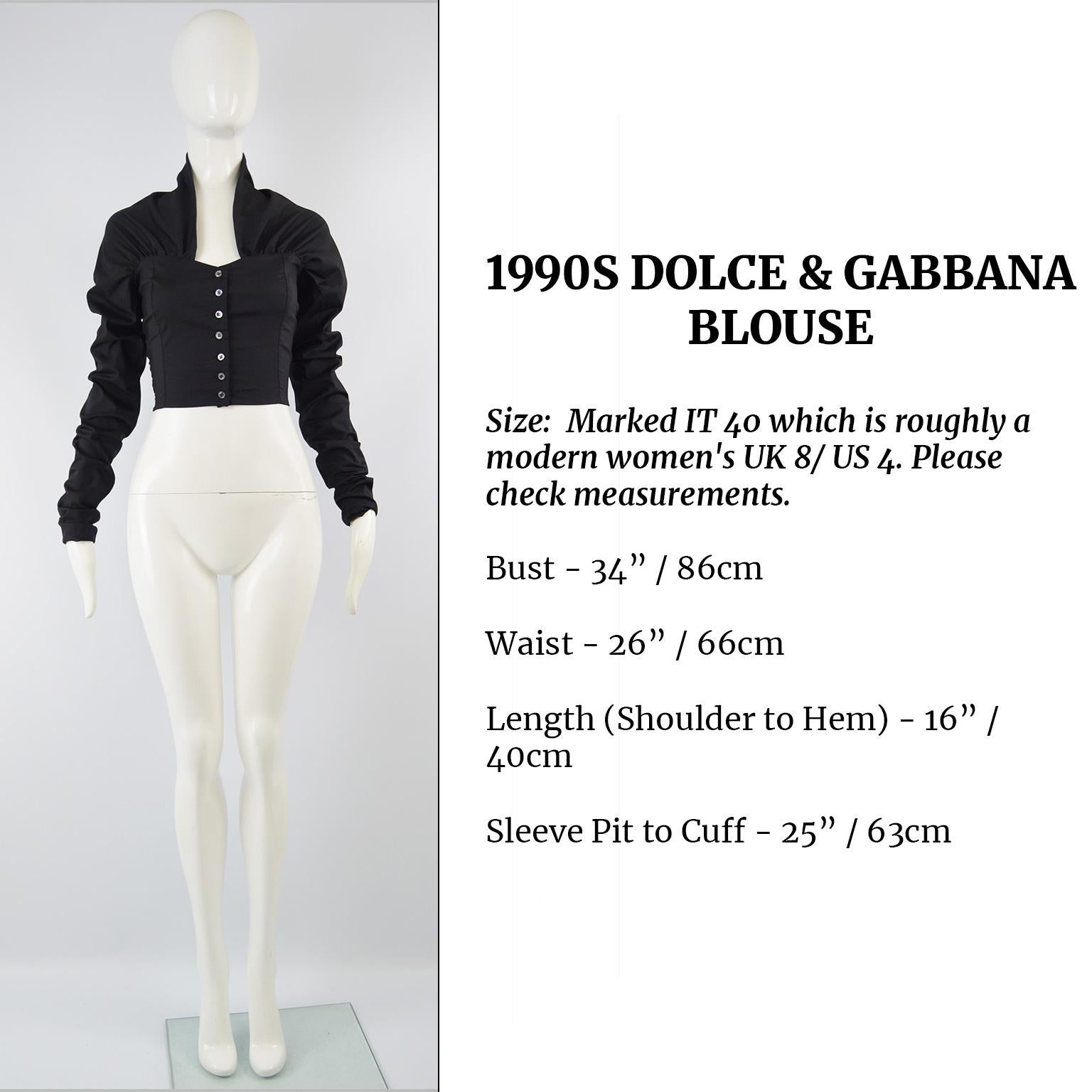 Dolce & Gabbana Vintage Ultra Long Sleeves Black Silk Bodice Top, 1990s For Sale 3