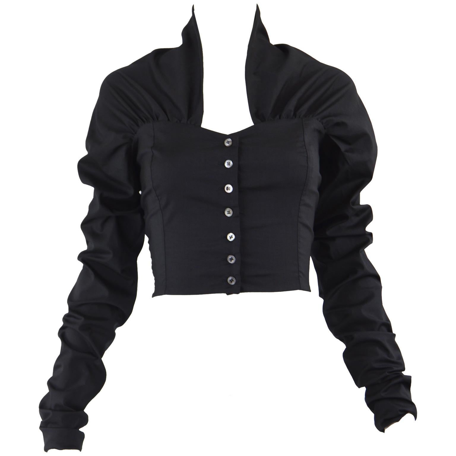 Dolce & Gabbana Vintage Ultra Long Sleeves Black Silk Bodice Top, 1990s For Sale