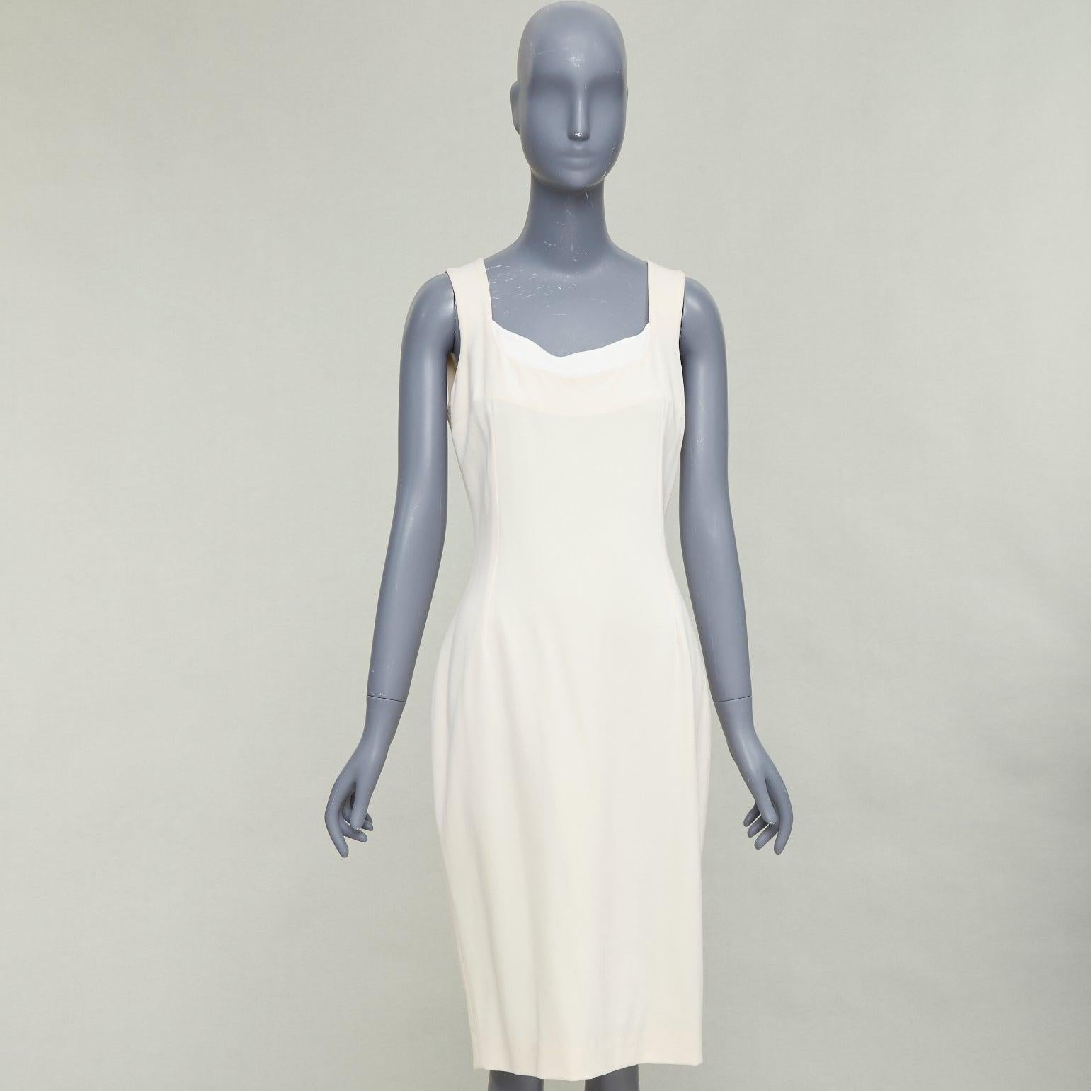 DOLCE GABBANA Robe fourreau à encolure dégagée en laine vierge mélangée vintage IT44 L en vente 4