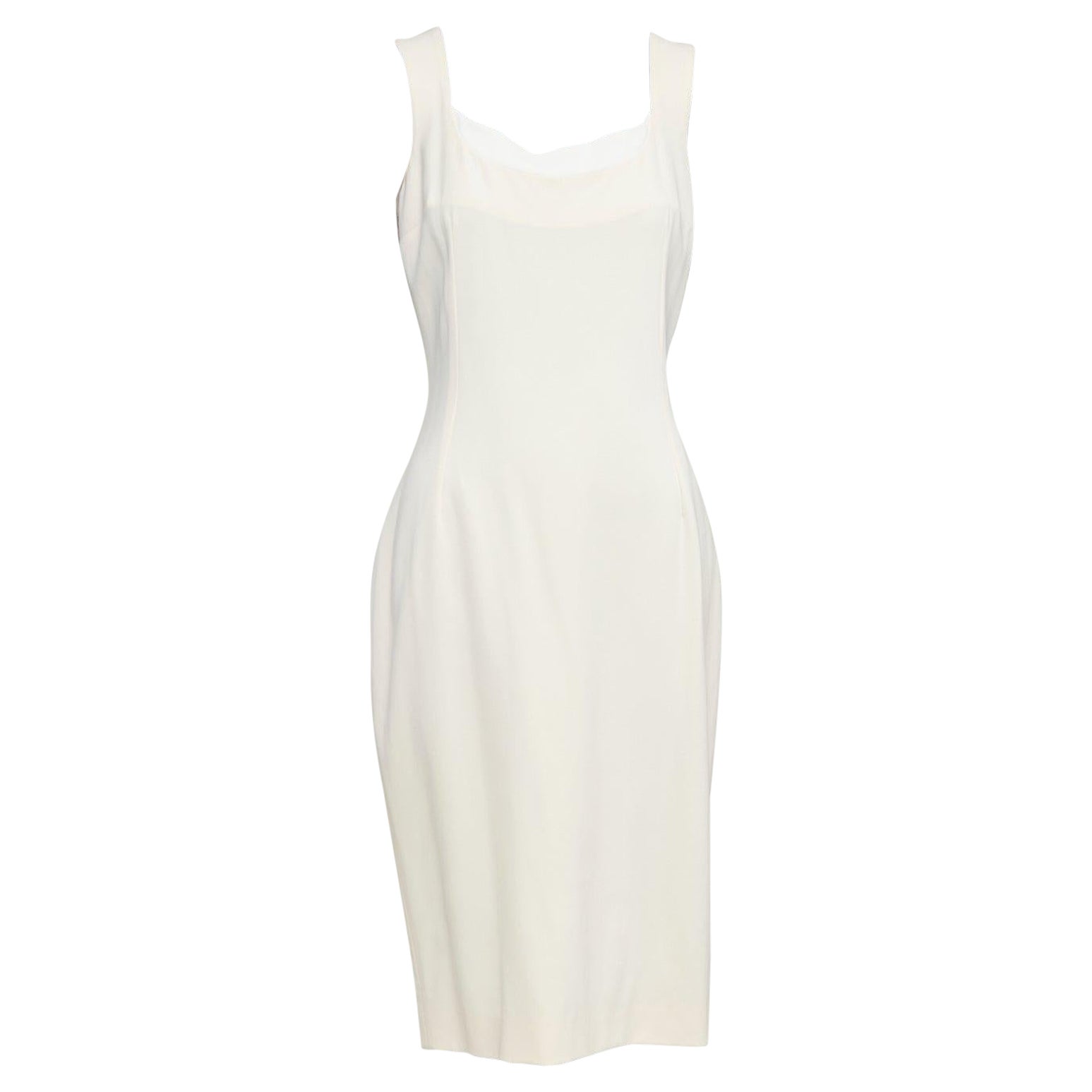 DOLCE GABBANA Robe fourreau à encolure dégagée en laine vierge mélangée vintage IT44 L