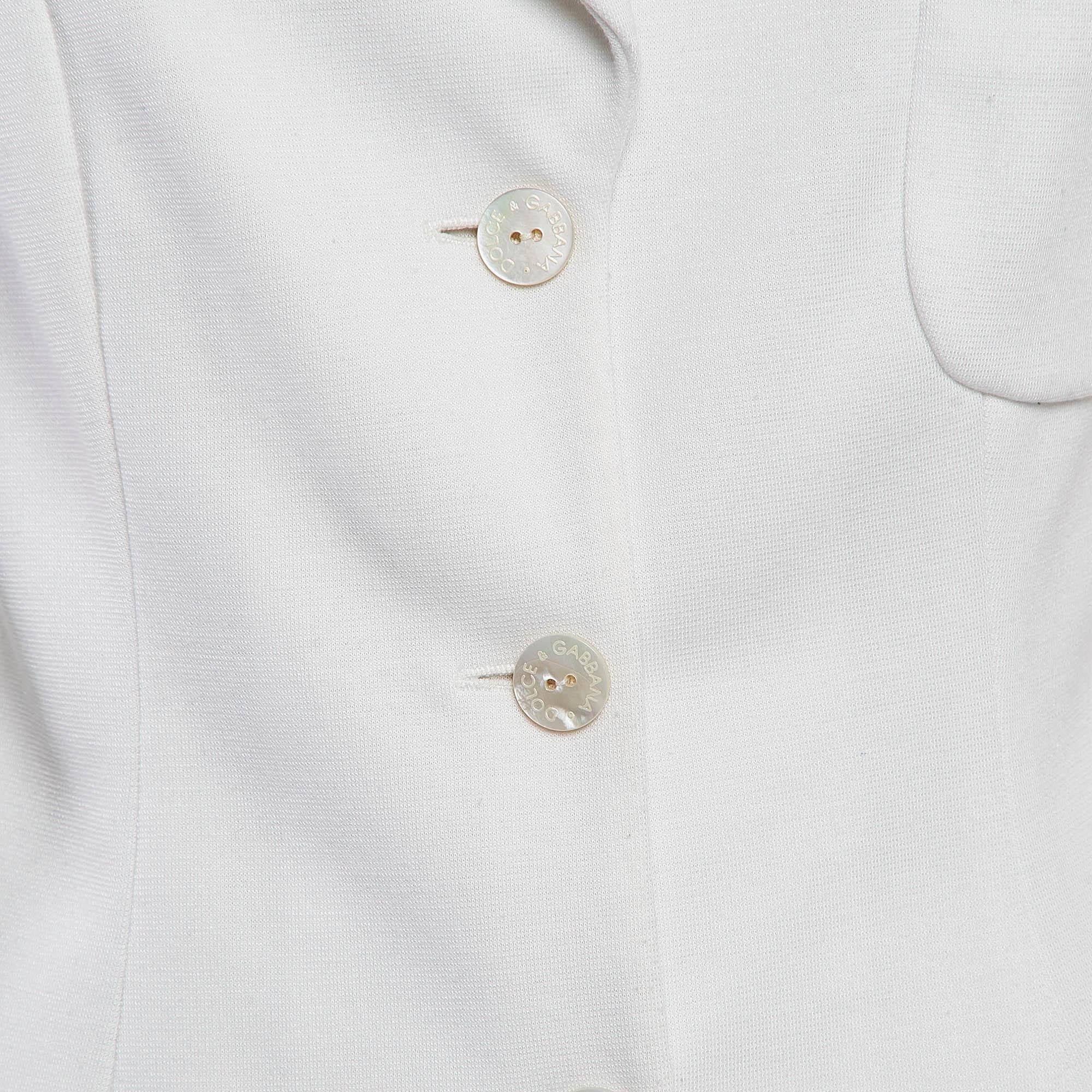 Gray Dolce & Gabbana Vintage White Knit Single Breasted Skirt Suit M