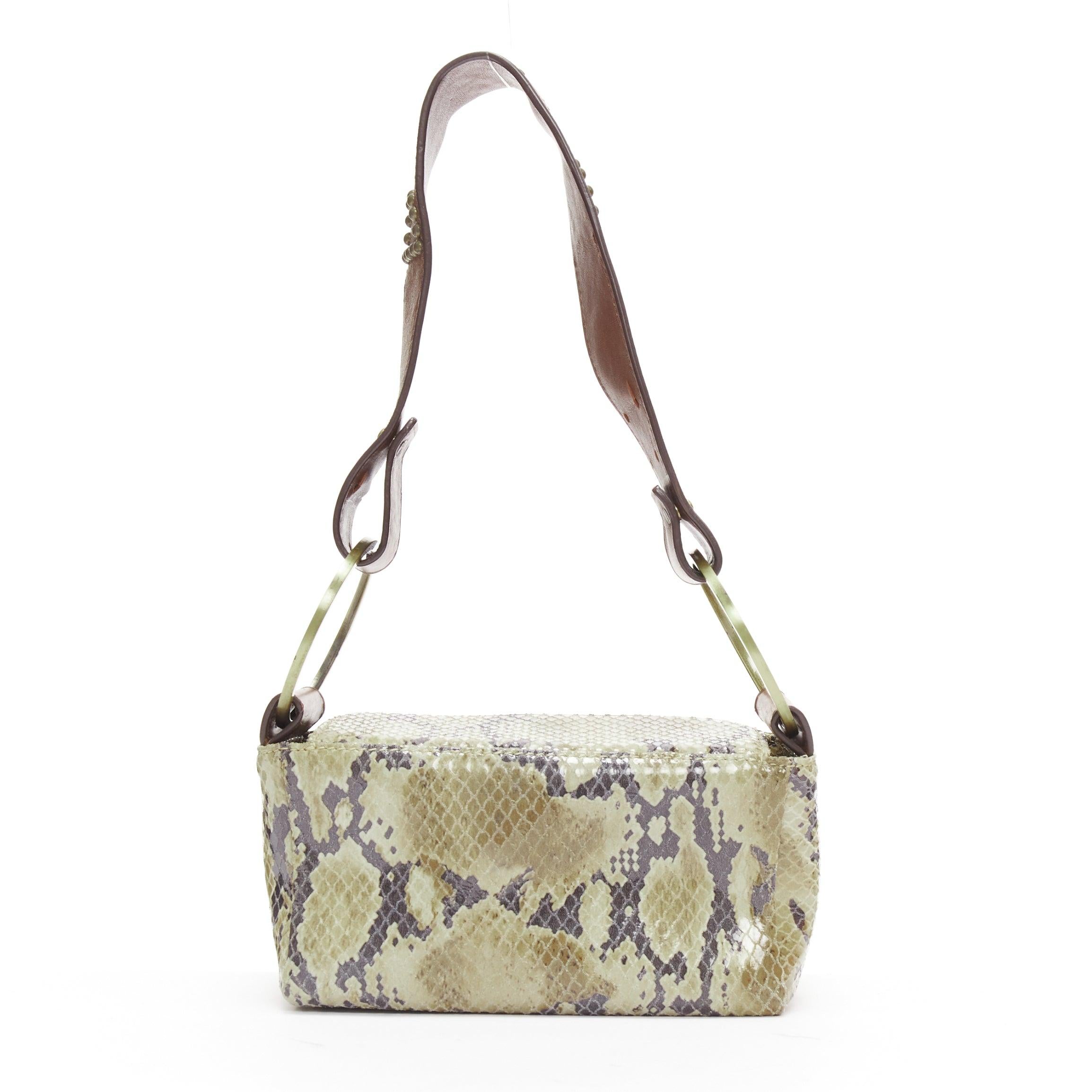 Women's DOLCE GABBANA Vintage Y2K beige textured leather dual buckle boxy shoulder bag