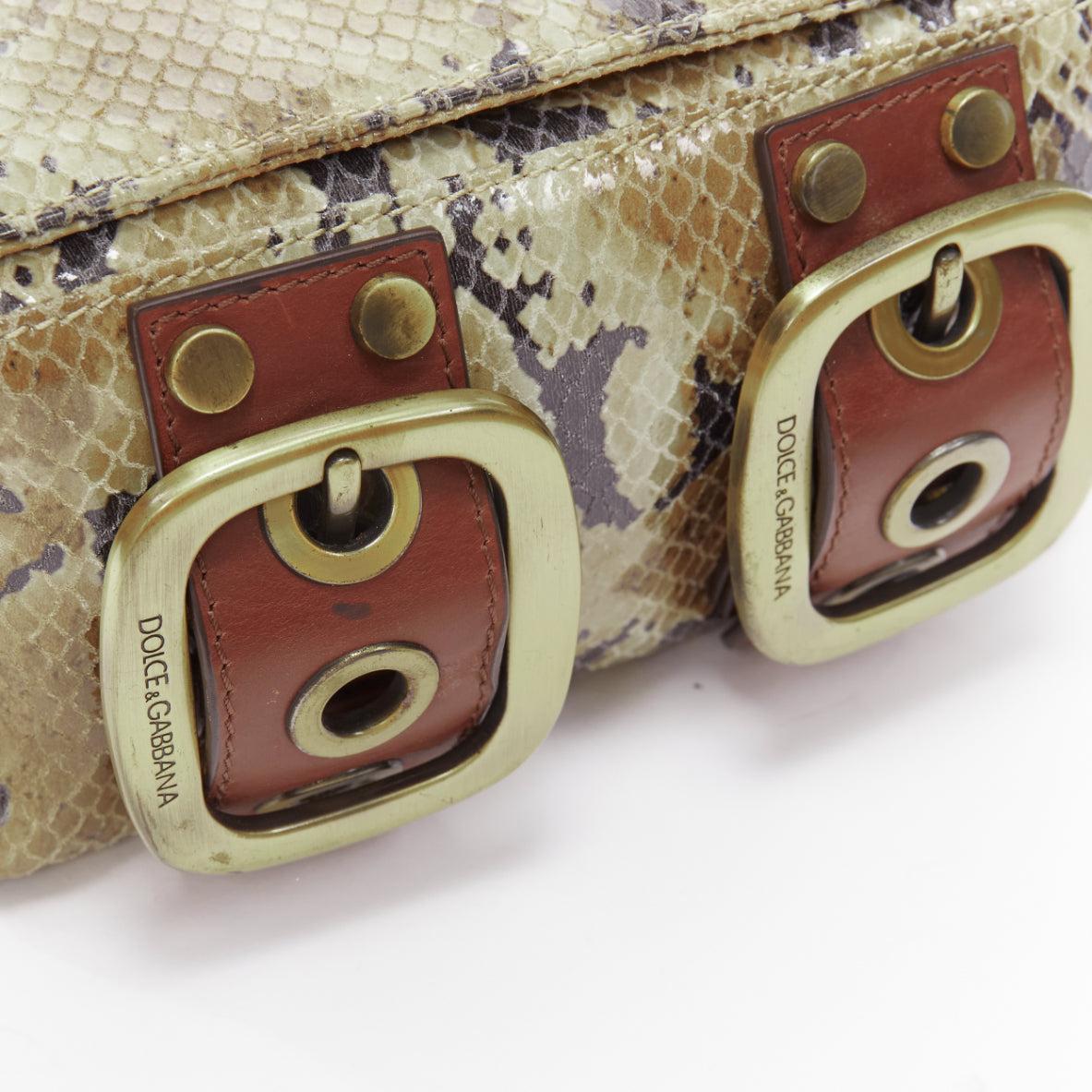 DOLCE GABBANA Vintage Y2K beige textured leather dual buckle boxy shoulder bag 2