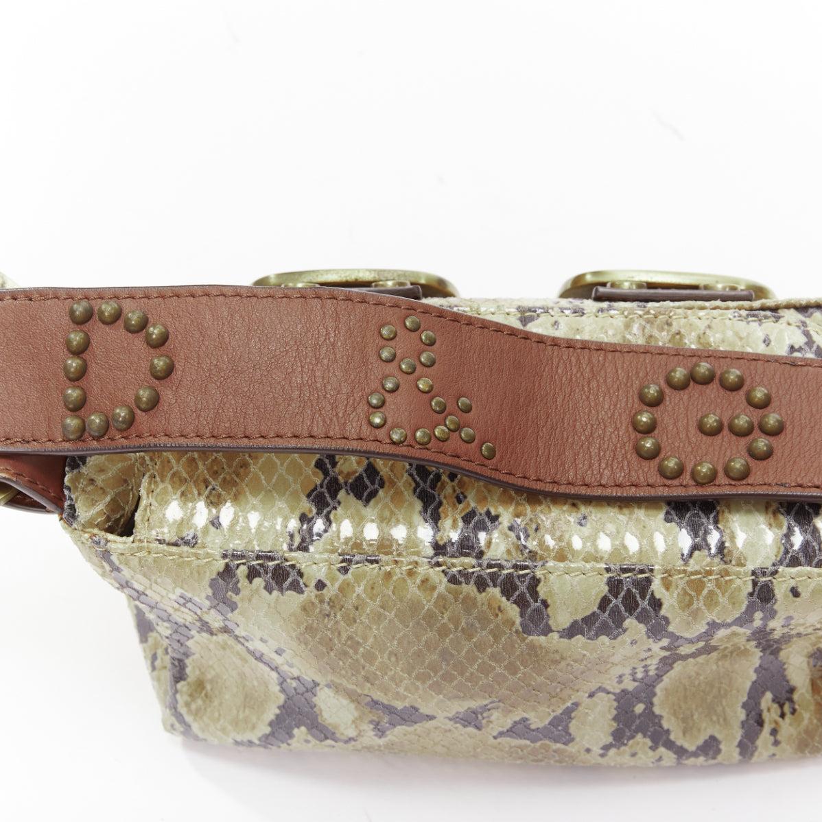 DOLCE GABBANA Vintage Y2K beige textured leather dual buckle boxy shoulder bag 3