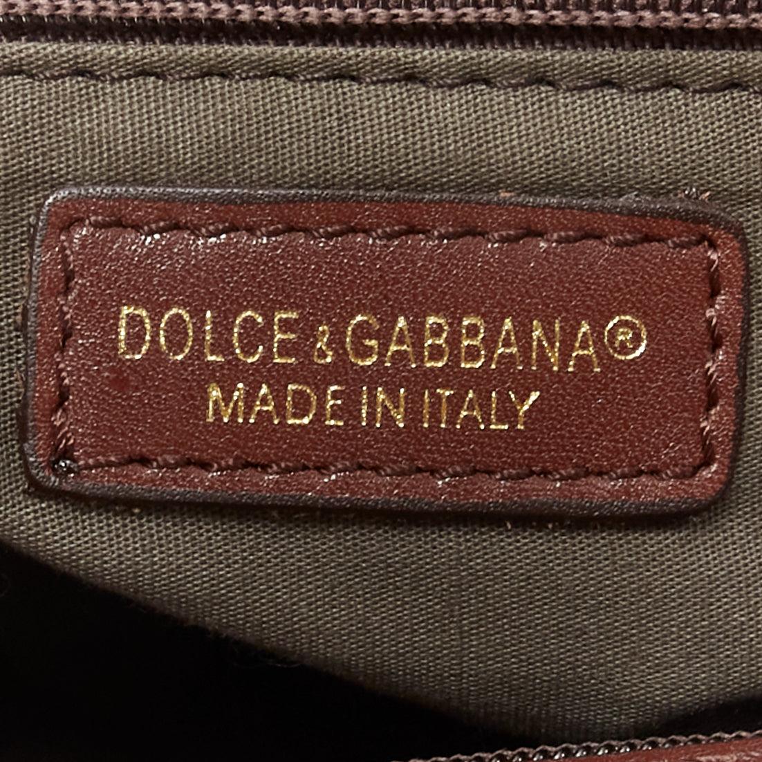 DOLCE GABBANA Vintage Y2K brown calfskin leather bronze buckle boxy shoulder bag 6