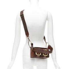 DOLCE GABBANA Vintage Y2K brown calfskin leather bronze buckle boxy shoulder bag