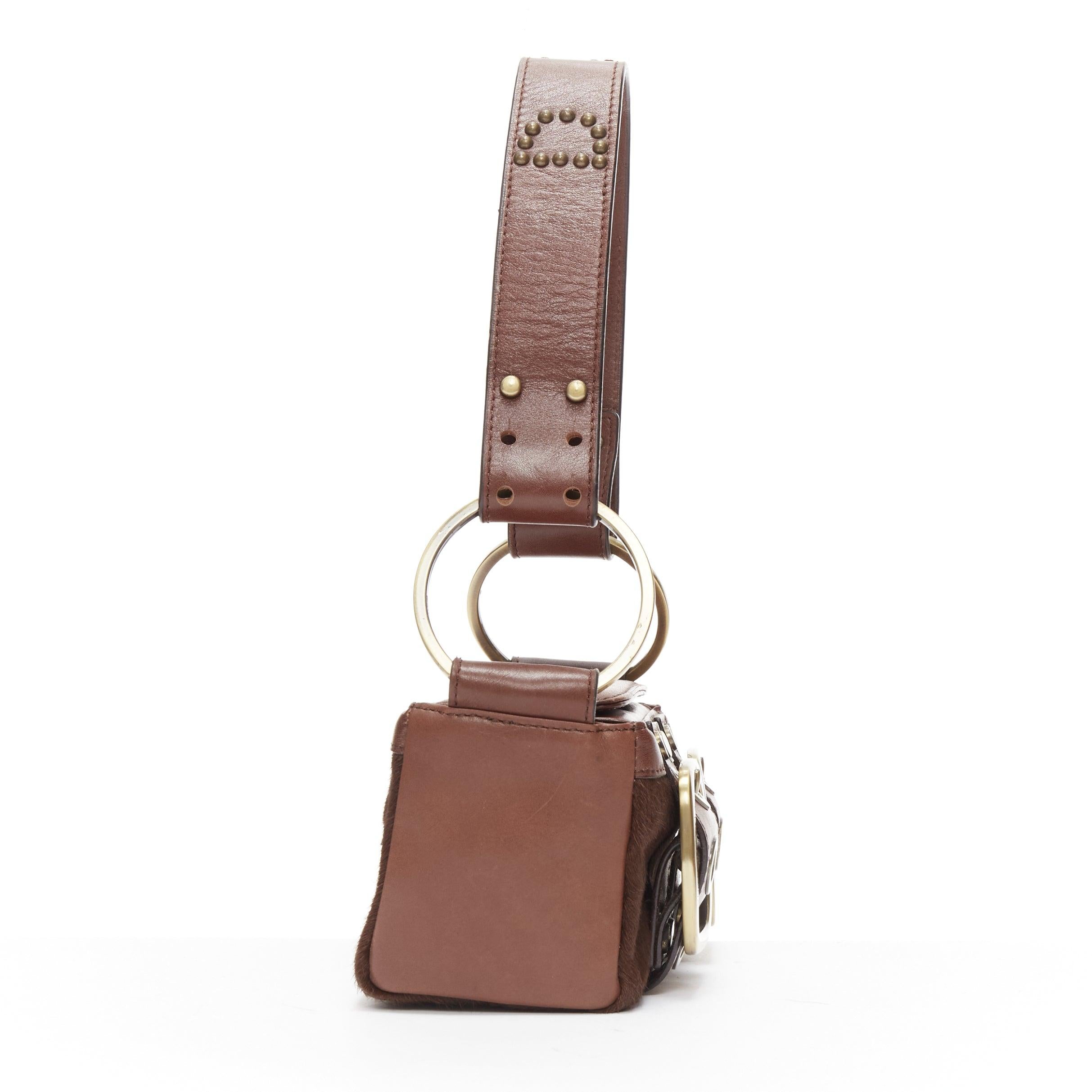 Women's DOLCE GABBANA Vintage Y2K brown calfskin leather bronze buckle boxy shoulder bag