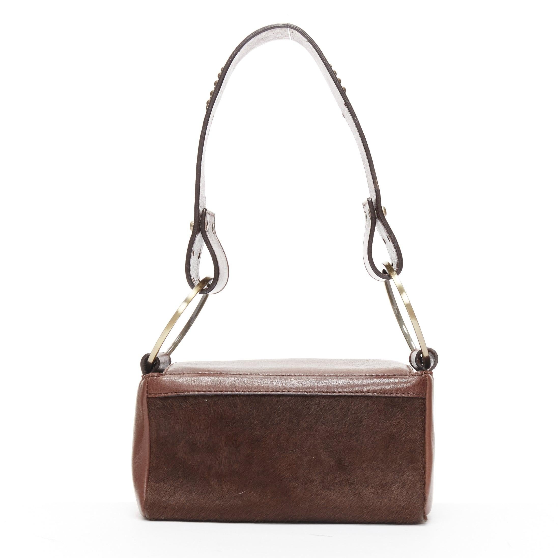 DOLCE GABBANA Vintage Y2K brown calfskin leather bronze buckle boxy shoulder bag 1