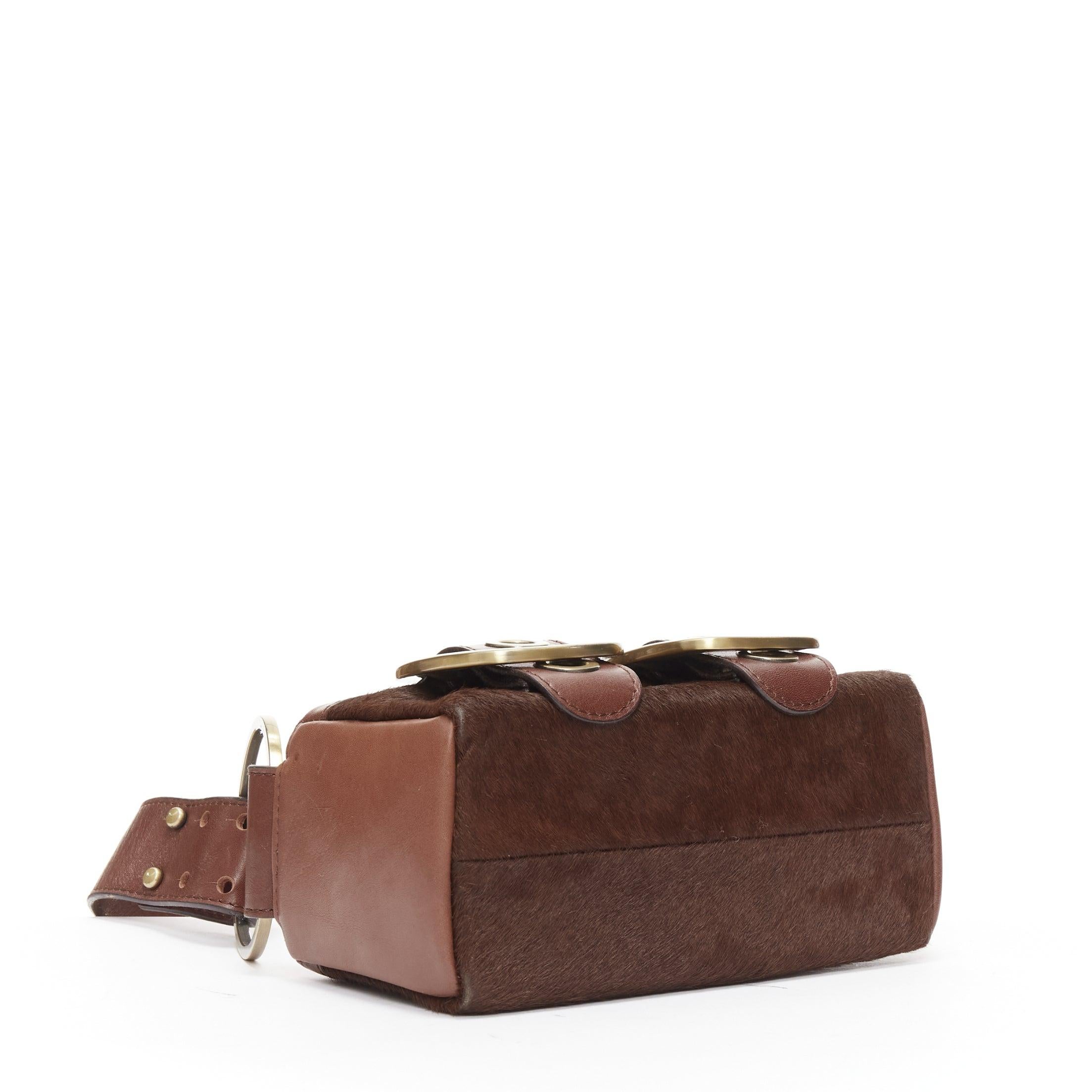 DOLCE GABBANA Vintage Y2K brown calfskin leather bronze buckle boxy shoulder bag 2